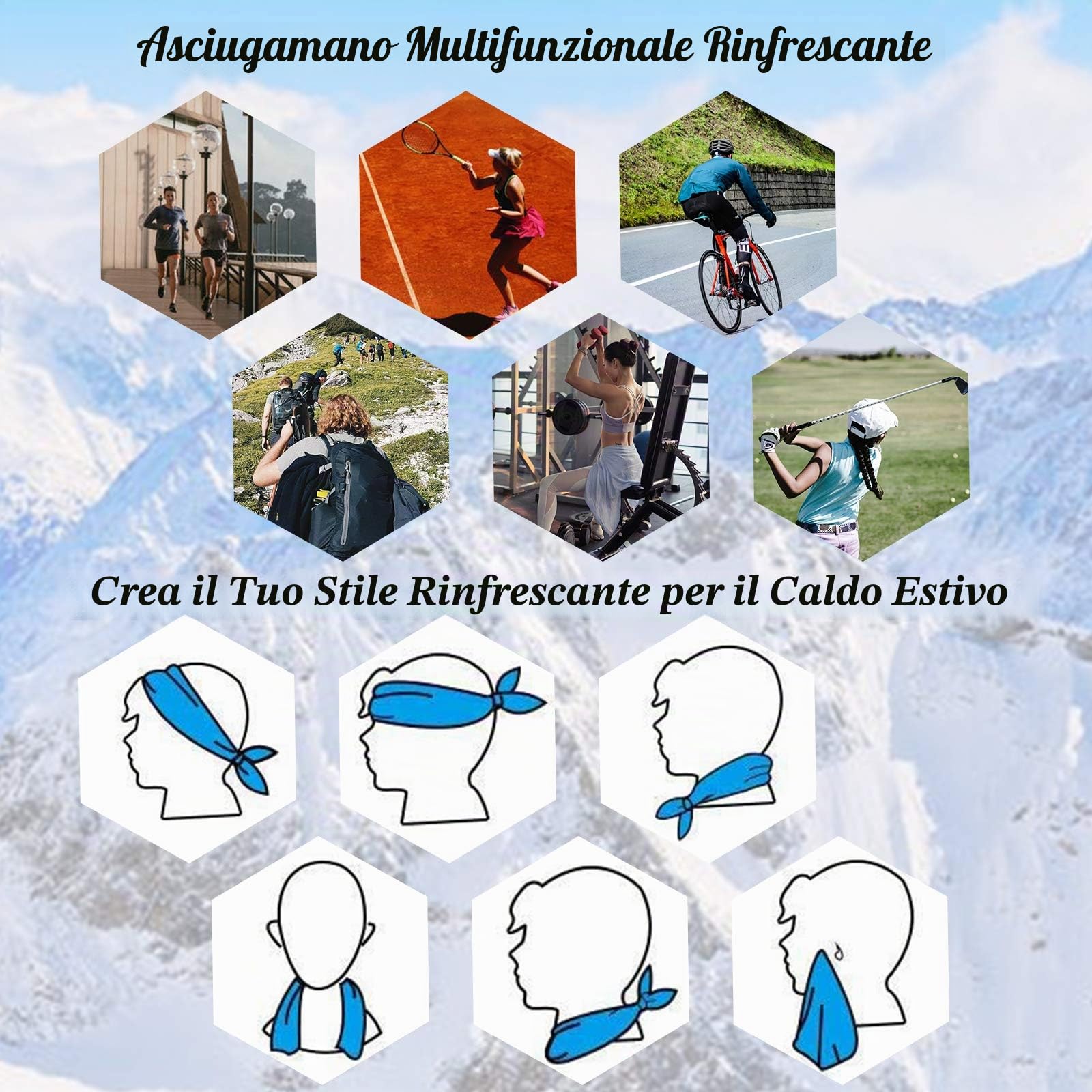 Confezione da 4 asciugamani refrigeranti (101,6 x 30,5 cm), asciugamano per ghiaccio,morbido e traspirante,asciugamano in microfibra palestra,allenamento,campeggio, fitness,blu/grigio/nero/blu scuro