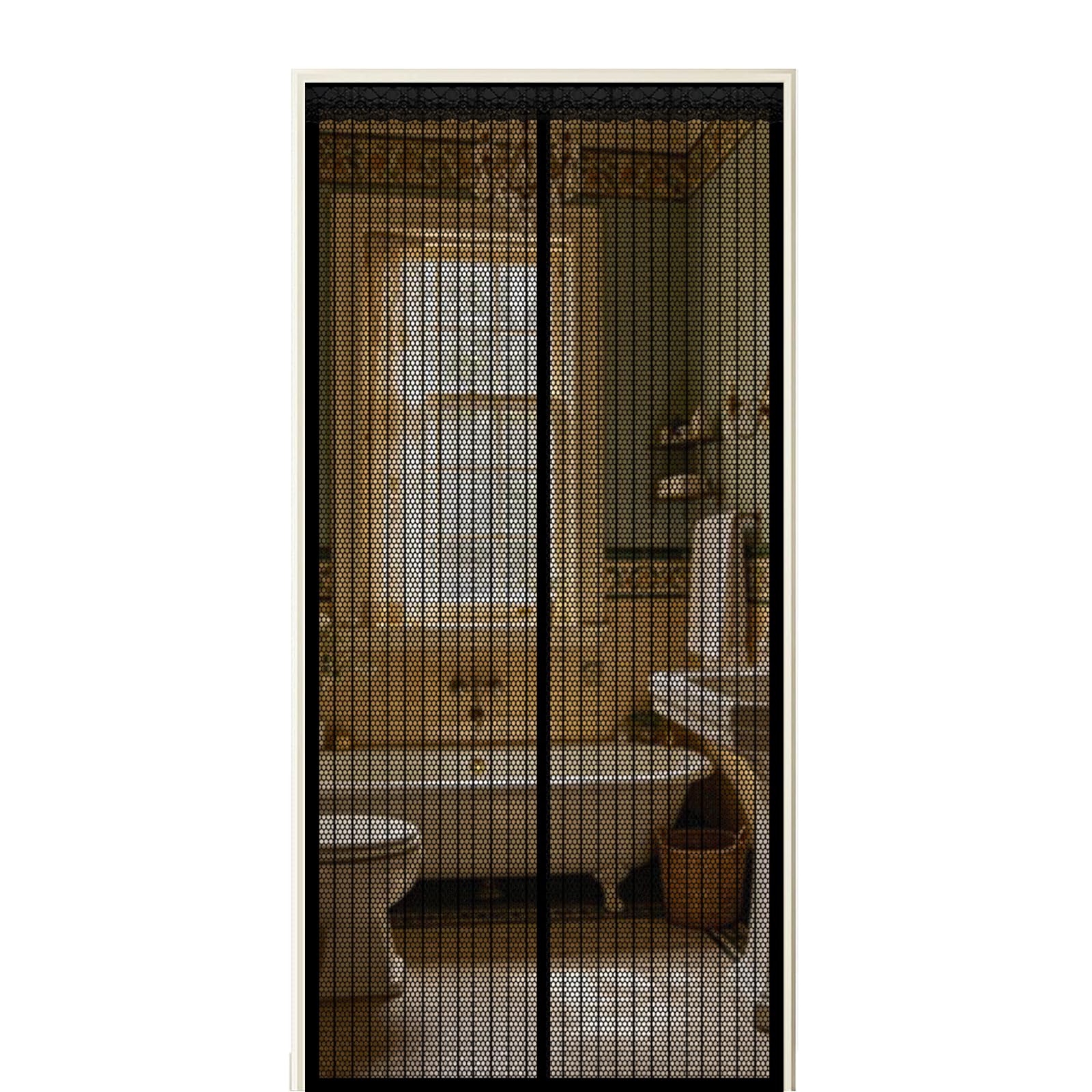 Screen Door 180 x 188 cm Self Sealing Powerful Magnets Patio Curtain Insect Mesh with Powerful Magnets & Full Frame Magic Tape Suitable for Patio Doors Balcony Bedroom, Black