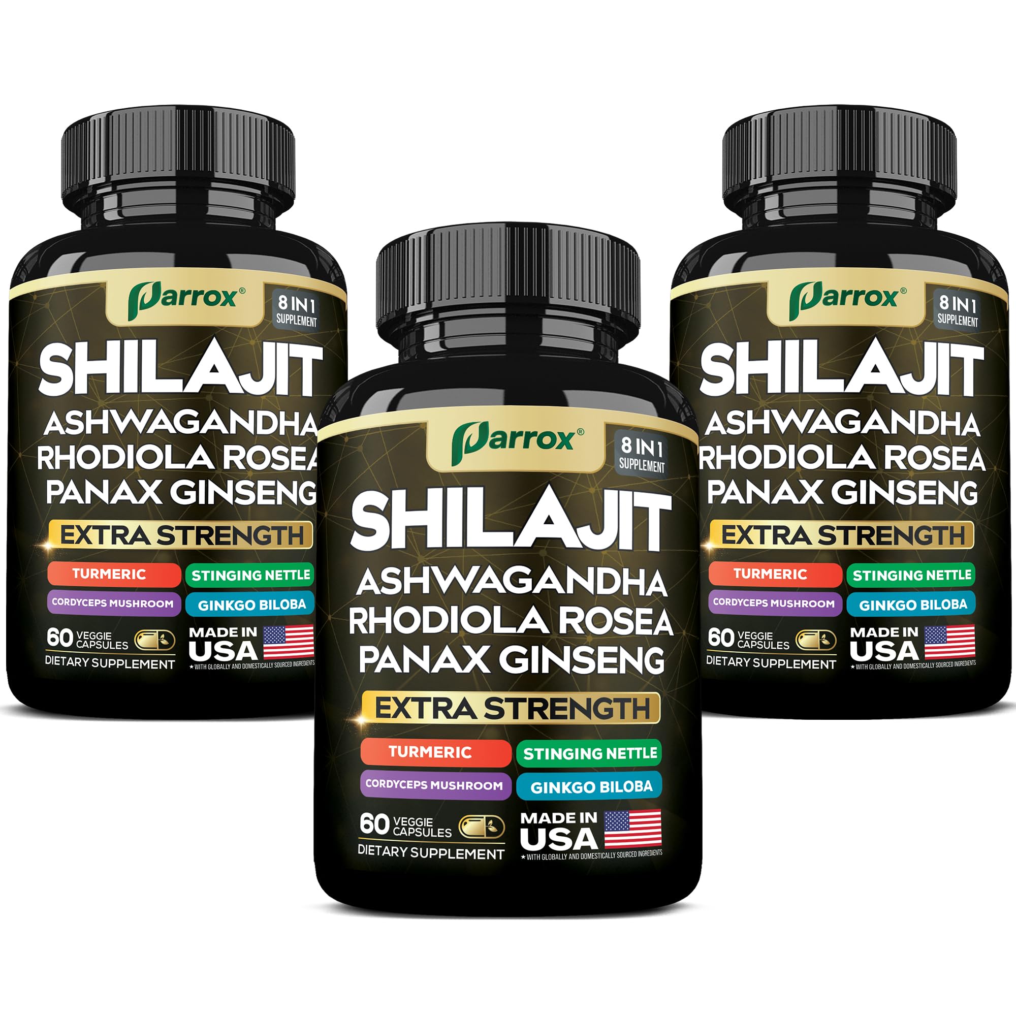 Shilajit Supplement, Pure All-in-One, Panax Ginseng, Men & Women, 180 Caps 180 Count (Pack of 1)