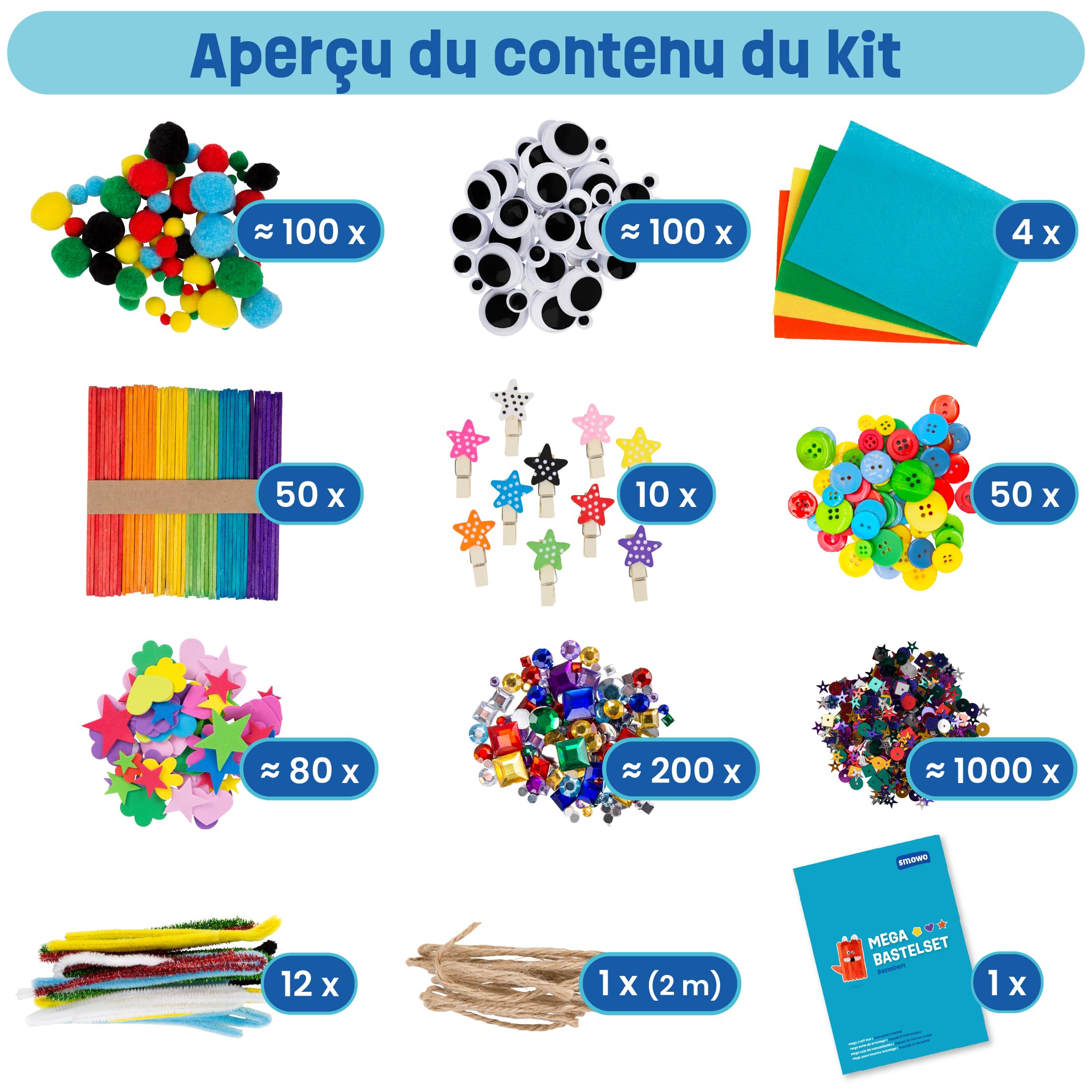Smowo Boîte créative colorée pour filles et garçons - Kit de démarrage Mega