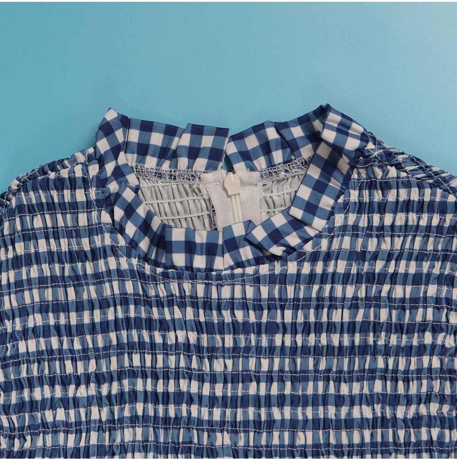 SEMATOMALA Women's Frill Mock Neck Sleeveless Plaid Maxi Dress Smocked Tiered Ruffle Full Length Flowy Boho Dress - Image 4