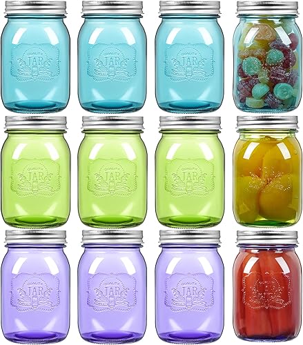 GoldArea Tarros de vidrio para almacenamiento de alimentos, frascos de boca regular con tapas herméticas, tarros de conservas, manualidades y