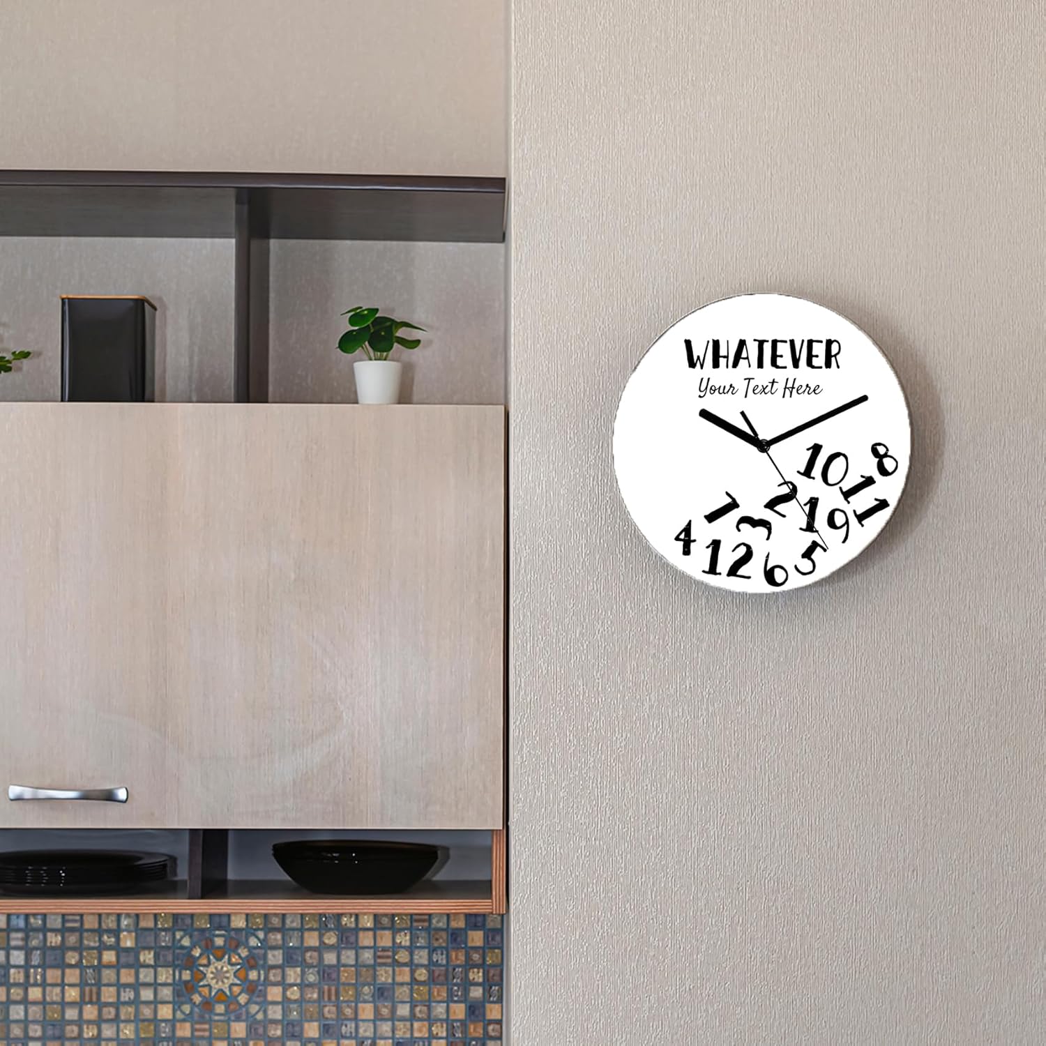 Whatever Custom Personalized Wall Clock, Customized Text Round Silent Non Ticking Clocks Battery Operated, Easy to Read Walls Clocks for Kitchen/Living Room/Bedroom/Bathroom