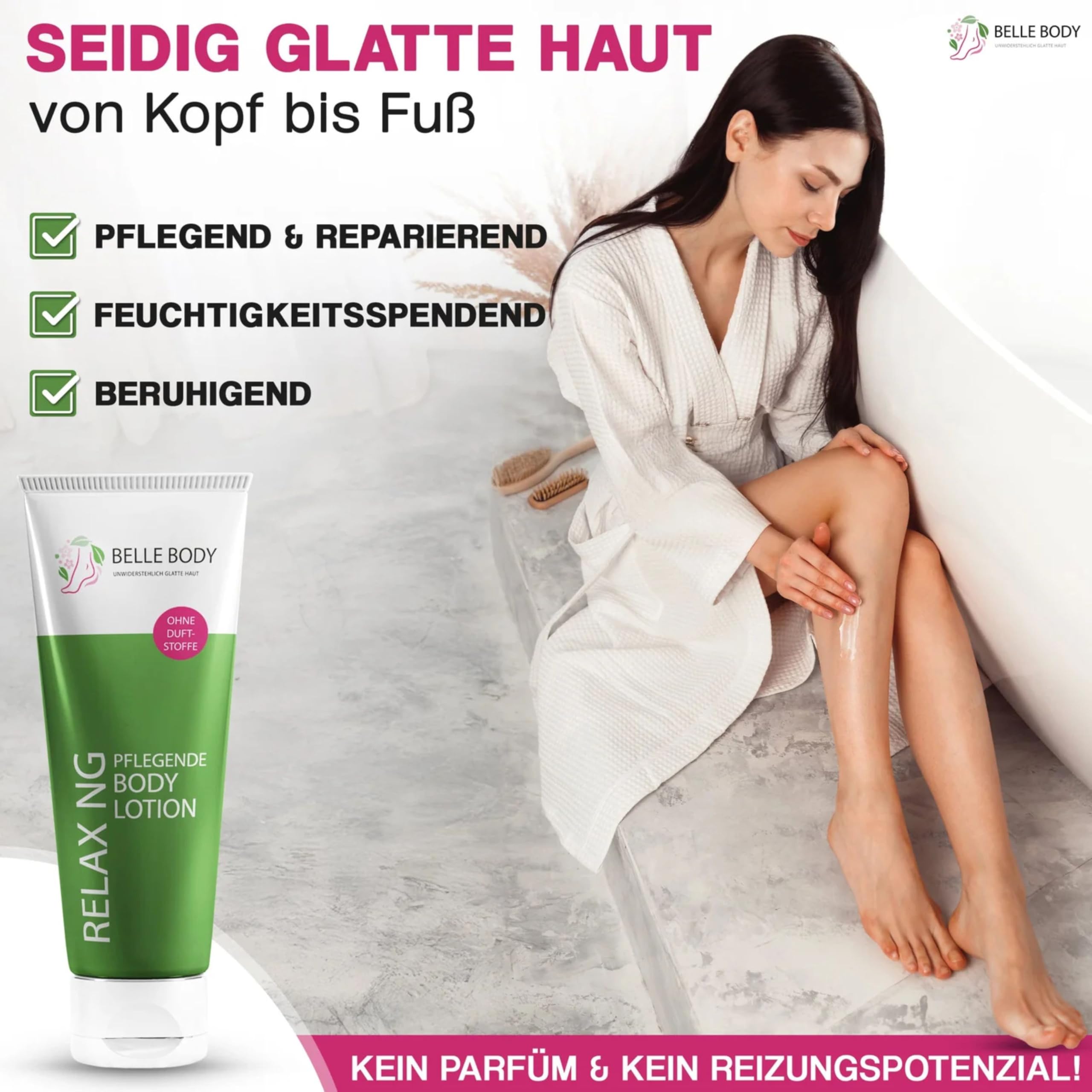 Belle Body Körperlotion - Feuchtigkeitscreme nach Rasur & Haarentfernung | Intensive Hautpflege mit Shea Butter & Panthenol – Beruhigende Bodylotion für trockene & empfindliche Haut - 250ml