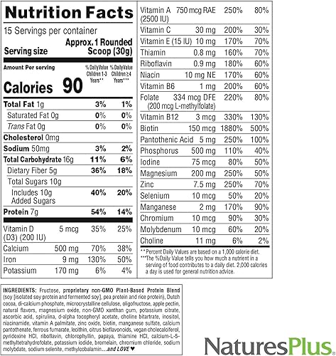 Miniatura 5 de Natures Plus SPIRU-TEIN Junior - Batido de proteína en polvo a base de plantas para niños, sin gluten y vegetariano, 1 libra, 15 porciones