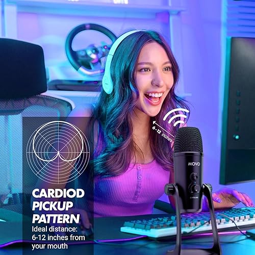 Miniatura 6 de Movo UM700 Condensador de computadora USB Micrófono para juegos con patrones de recogida ajustables - Micrófono para PC, PS5, podcasting,