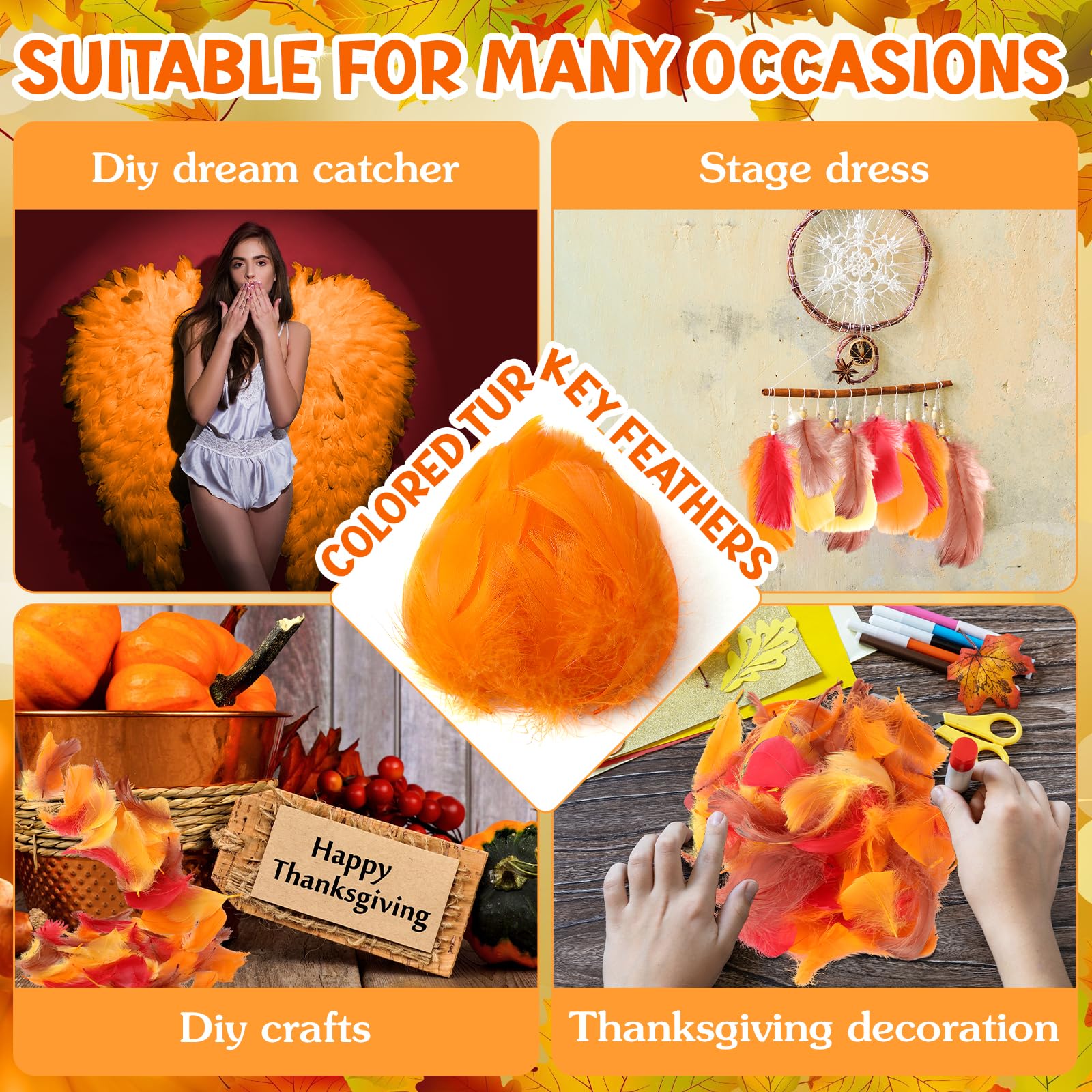 Amazon.com: Lyrow 400 Pcs Thanksgiving Fall Feathers DIY Craft Color  Feathers Dream Catcher Decoration Natural Fluffy Dress up Party Decoration,  2-4 Inches (Bright Color) : Arts, Crafts & Sewing