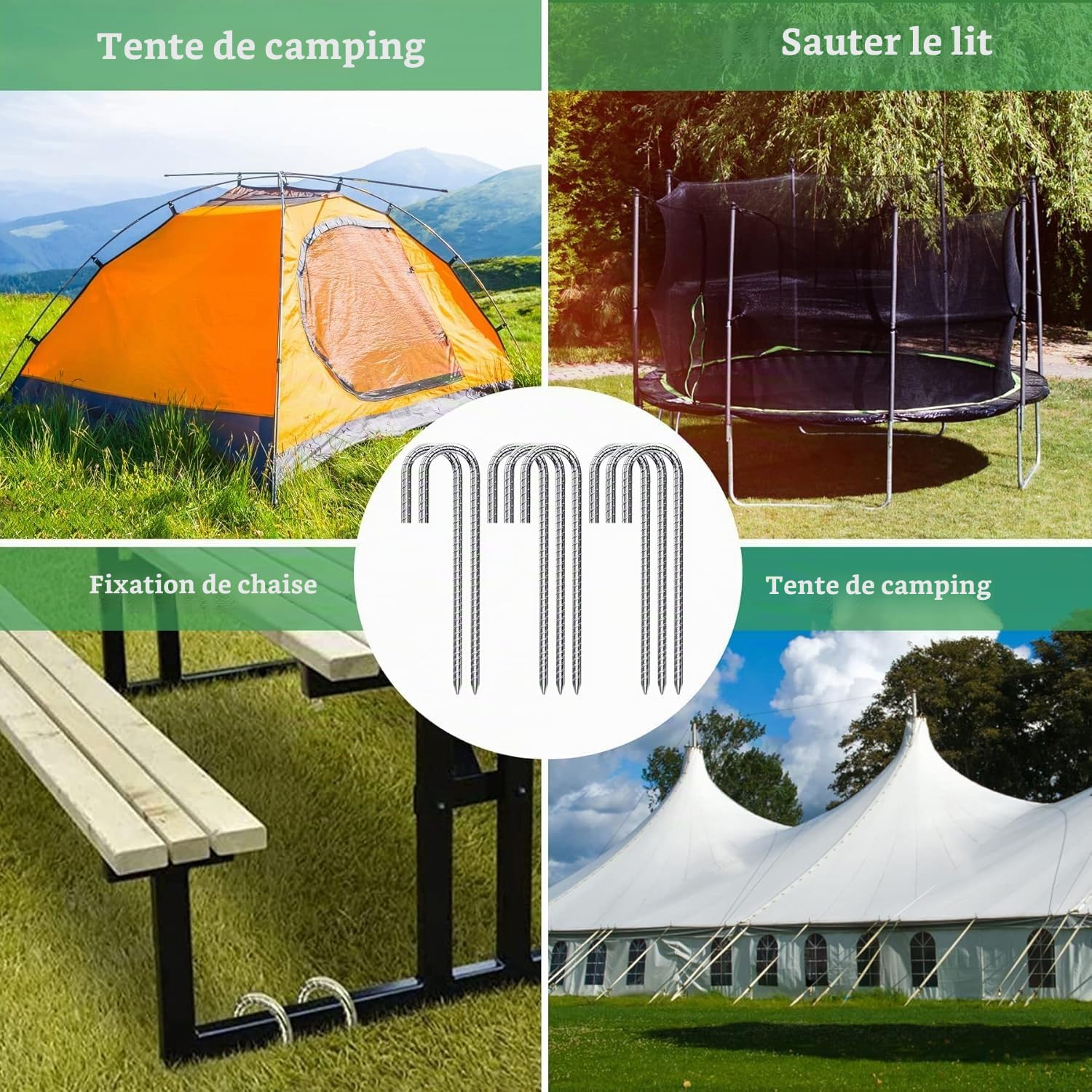 Lot de 8 piquets d'ancrage au sol galvanisés - En acier galvanisé - En forme de J - Pour plantes, camping, tentes, trampoline (30 cm, noir) Lot de 8 piquets d'ancrage au sol galvanisés - En acier