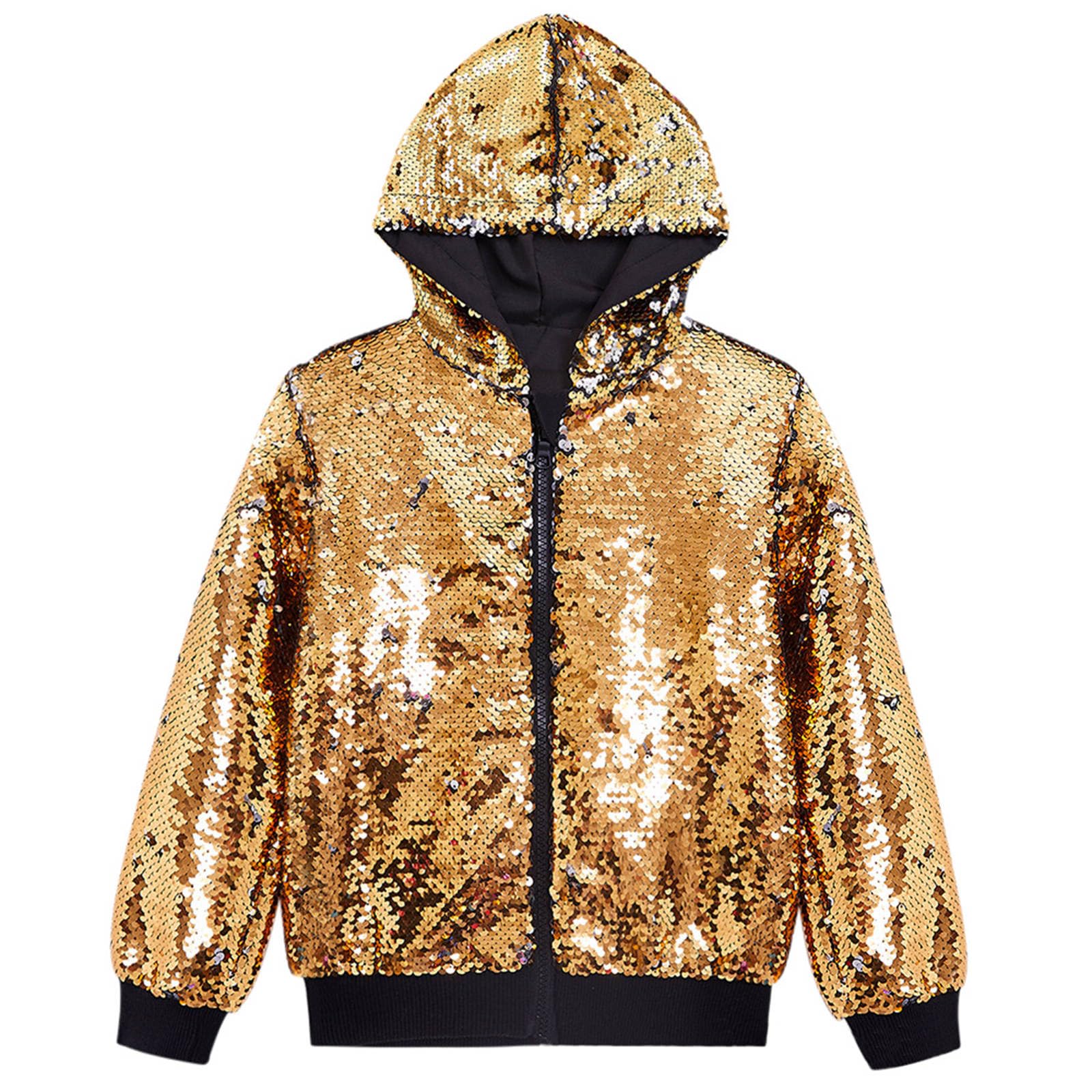 Veste à capuche à paillettes pour homme - Costume de carnaval des années 70 et 80 - Manteau à paillettes avec fermeture éclair - Veste chaude hip-hop - Veste d'hiver confortable pour