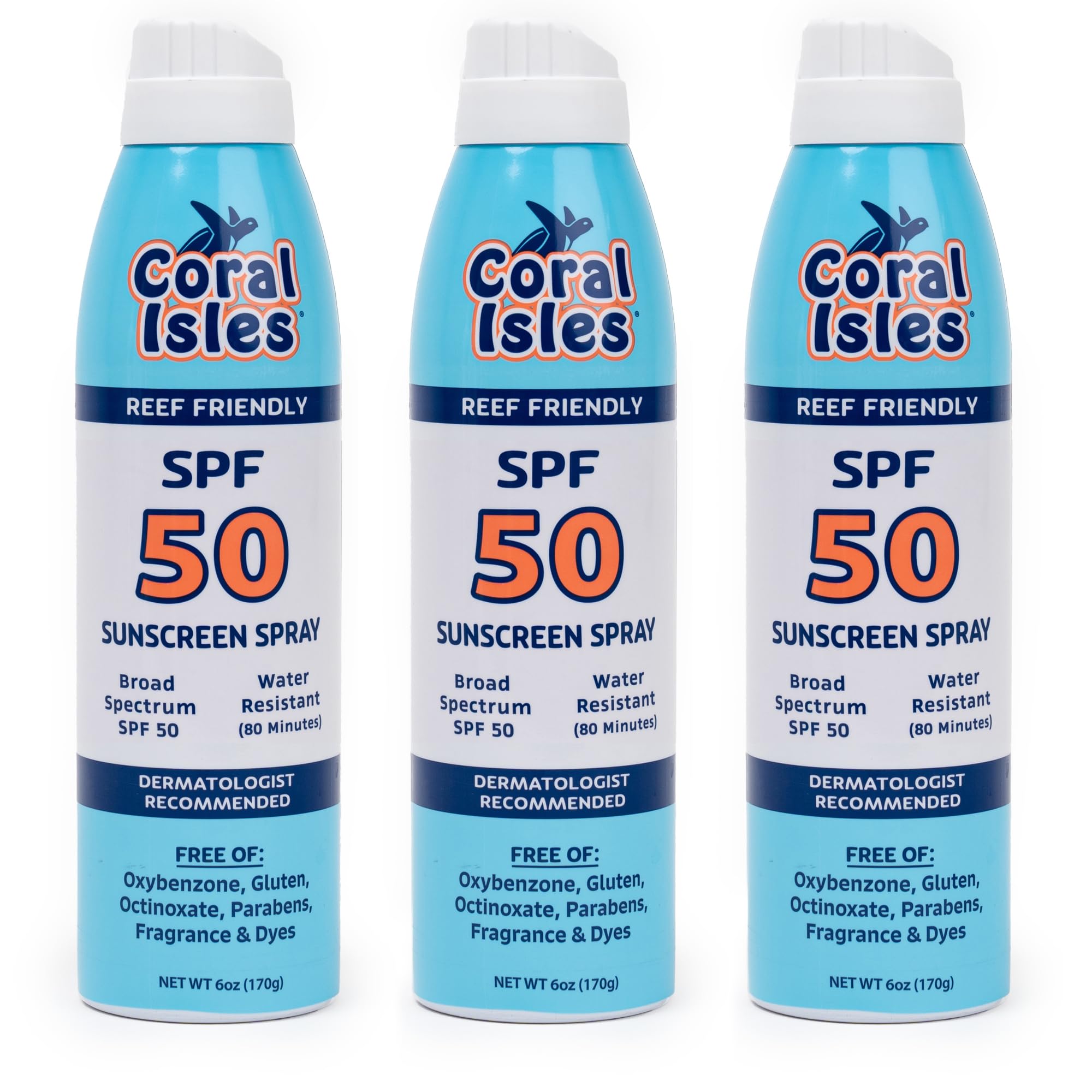 Coral Isles Sunscreen Spray SPF 50 - Hawaii Reef Safe Act Compliant - Oxybenzone & Octinoxate Free - Broad Spectrum - Water Resistant, 6 Fl Oz (Pack