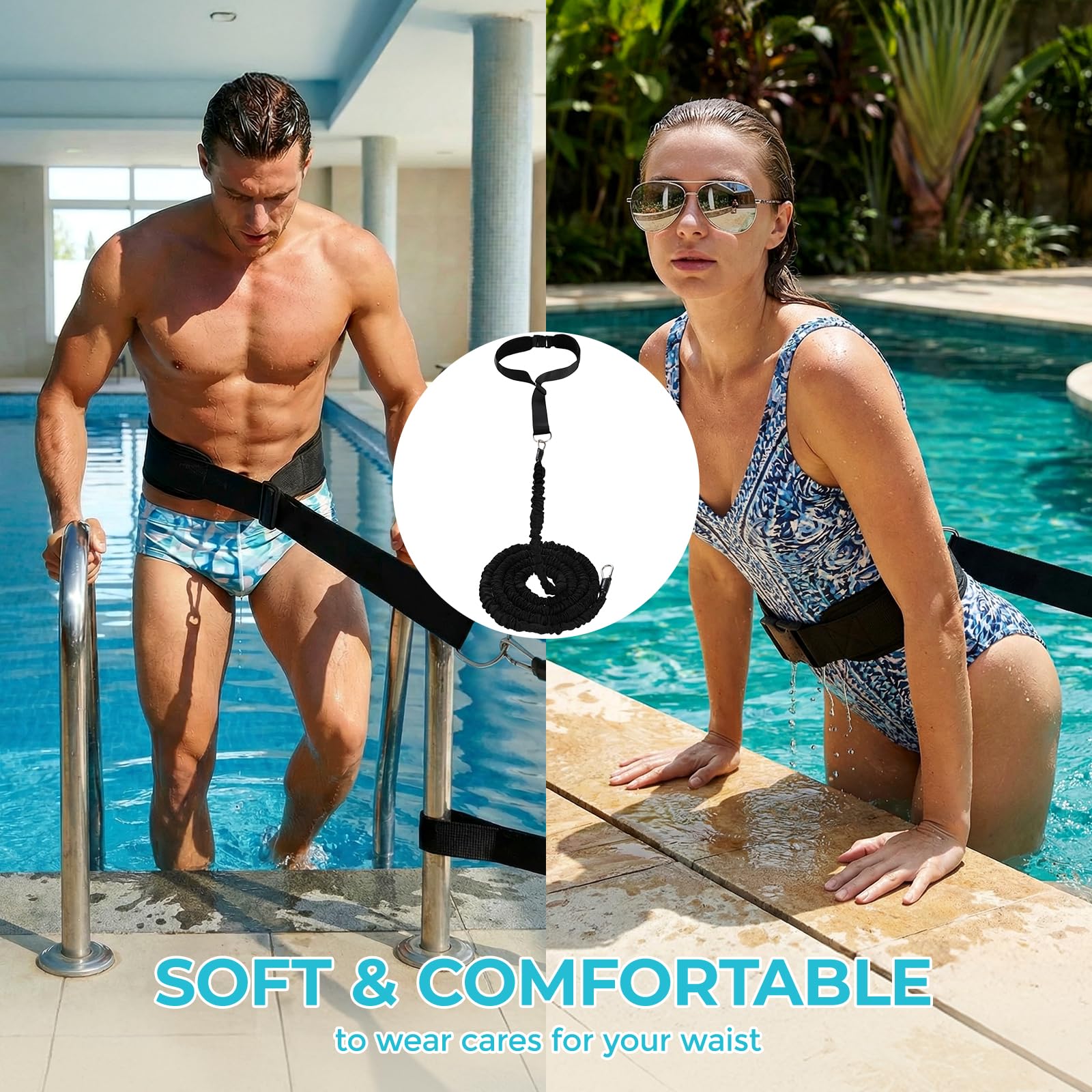 LIFERUN Cintura Aquagym Regolabile – Fascia Resistenza in Lattice Naturale – Neoprene e Fibbia a Sgancio Rapido – Per Nuoto, Aquafitness e Riabilitazione – Per Piscina Interna ed Esterna