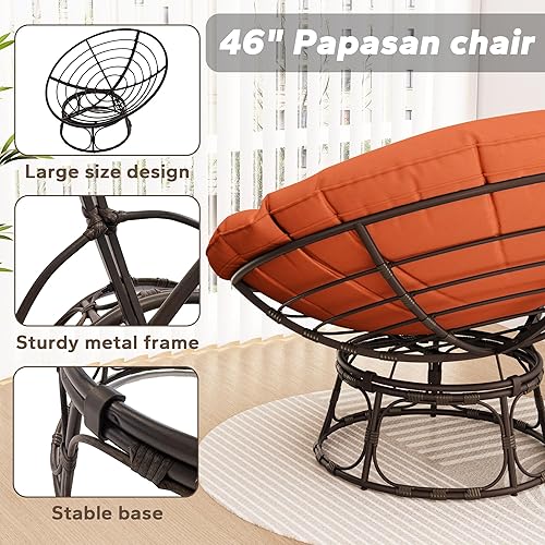 Miniatura 4 de Papasan - Silla Papasan de tamaño grande de 46 pulgadas con cojín y marco sobrerelleno, silla Papasan gruesa con cojín y marco, silla perezosa,
