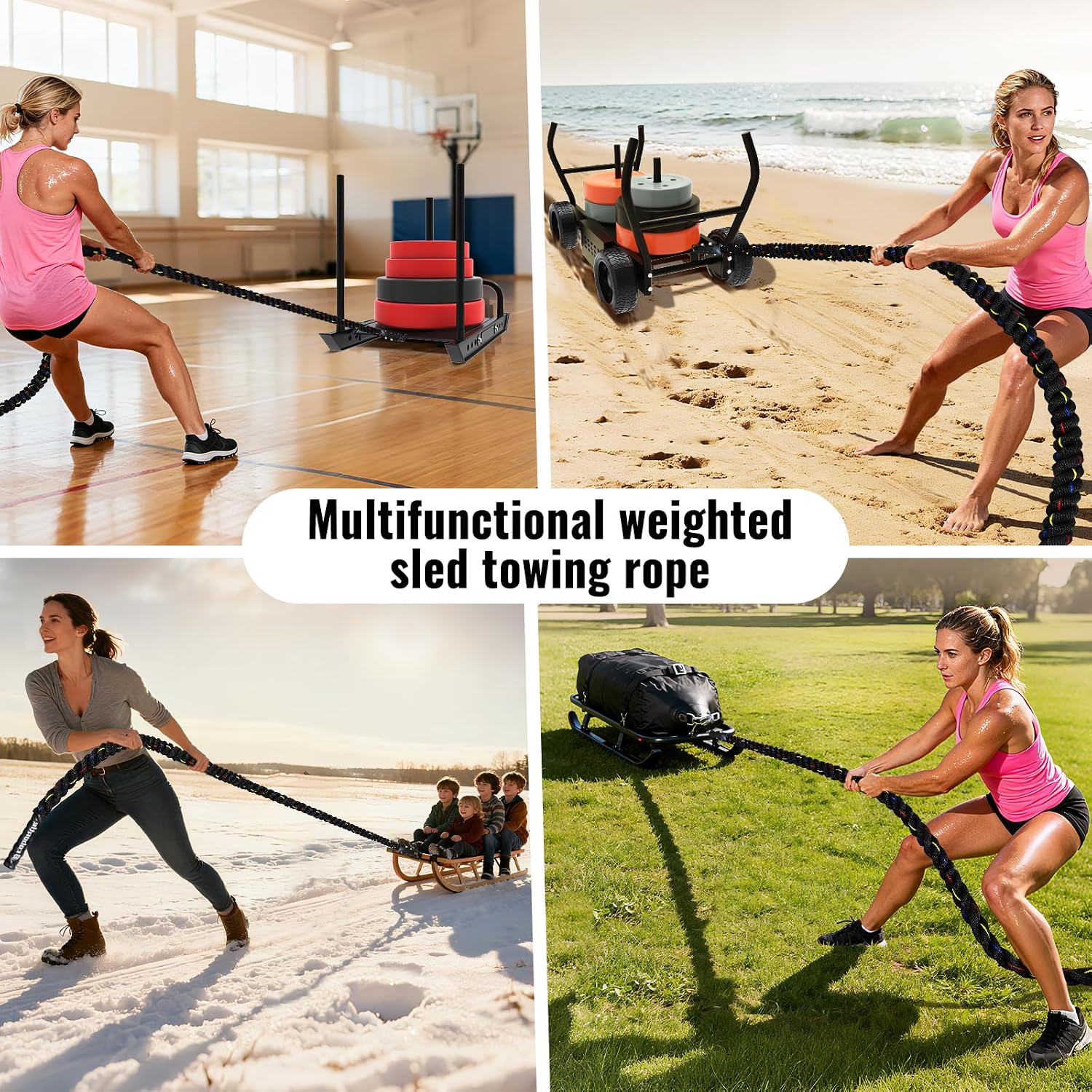 Workout Sled Pulling Rope 40FT,Heavy Duty Weight Push Sled Pull Rope Training Tire Pulling, Workout Fitness Resistance, Football Exercise Equipment for Men Women