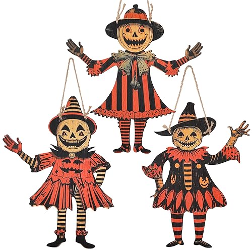 Thyle 3 Pcs Vintage Halloween Decor Large Wood Sign 11.8