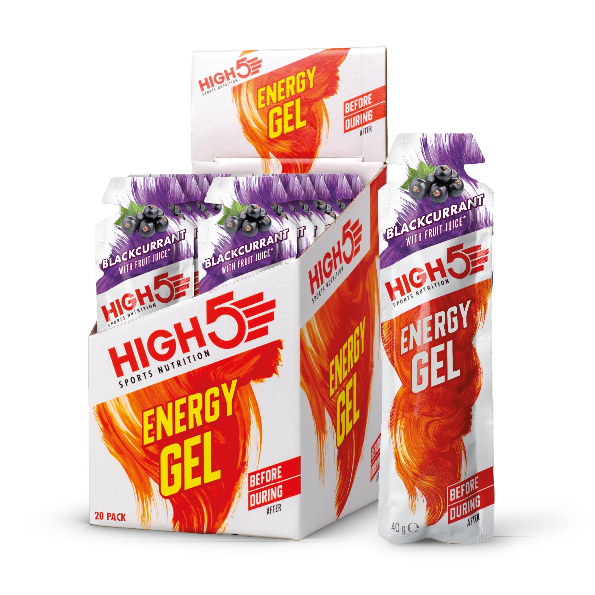 HIGH5 Energy Gel, Energie-Gel im schnell zu öffnenden Portionsbeutel, mit natürlichem Fruchtsaft | (Schwarze Johannisbeere, 20 x 40g)