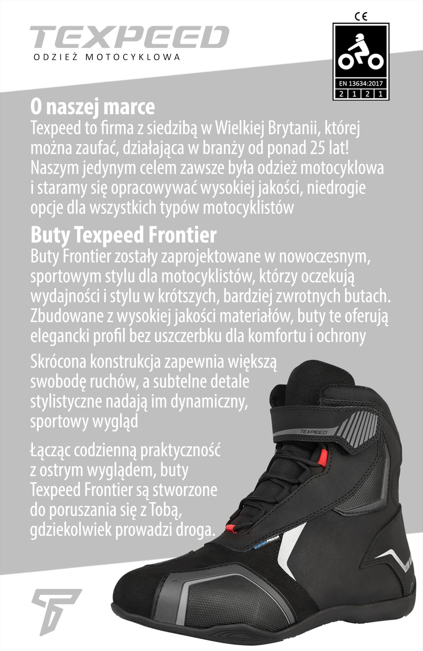 Texpeed Skórzane i zamszowe buty motocyklowe dla mężczyzn – w 100% wodoodporne, zatwierdzone do jazdy na krótkich trasach, w stylu turystycznym/wyścigowym – Czarne EU 45
