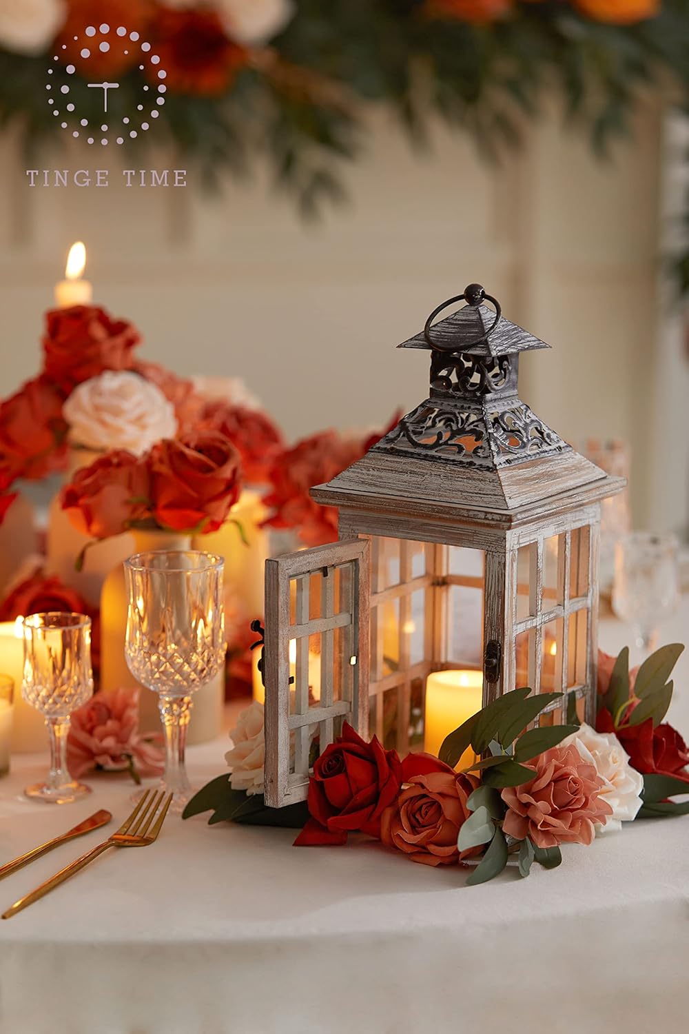 TINGE TIME Artificial Flowers, 25pcs Real Looking Gradient Fall Orange Rose Fake Roses w/Stem for DIY Wedding Bouquets Centerpieces Arrangements Party Baby Shower Home Decorations