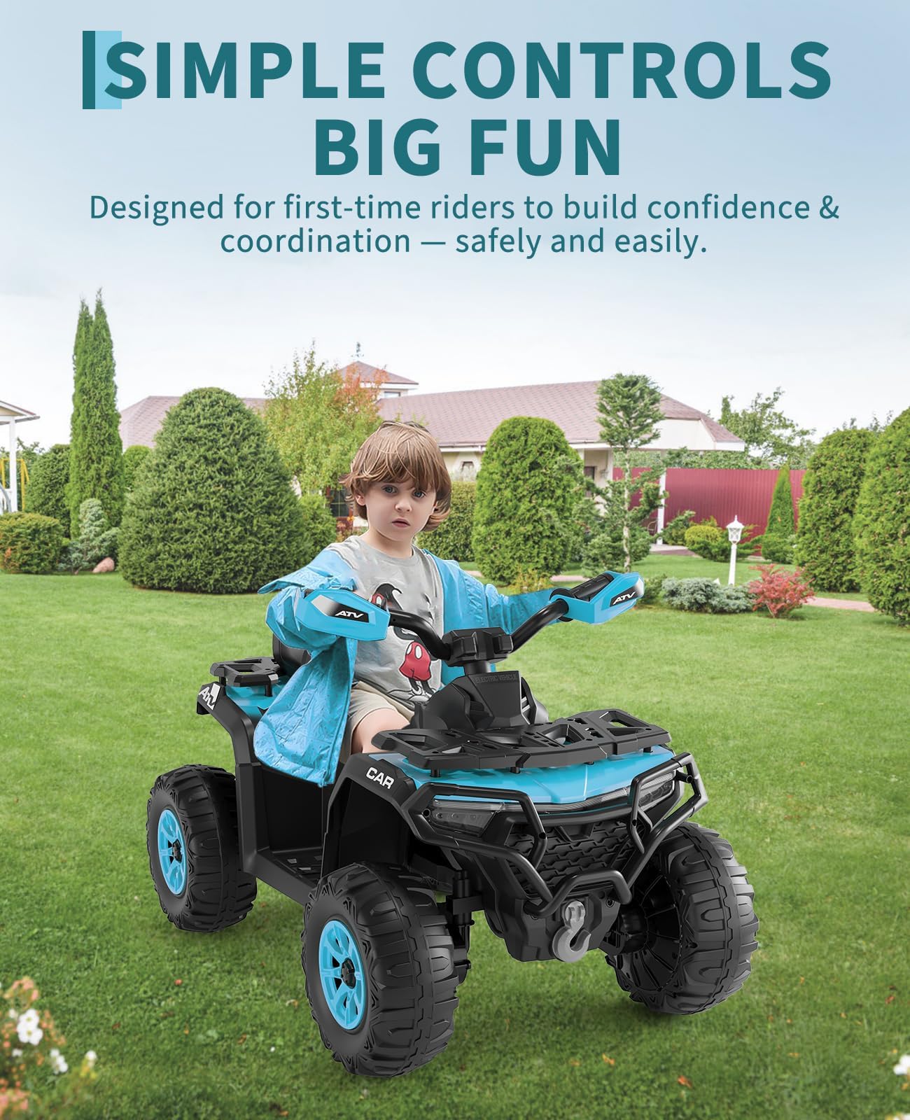 Quad Électrique Enfant 12V avec Télécommande - ATV 4x4 Tout Terrain pour Enfants 3-6 Ans, Double Moteur Puissant, Batterie 4.5AH, 2 Vitesses, LED, Musique - Cadeau Anniversaire