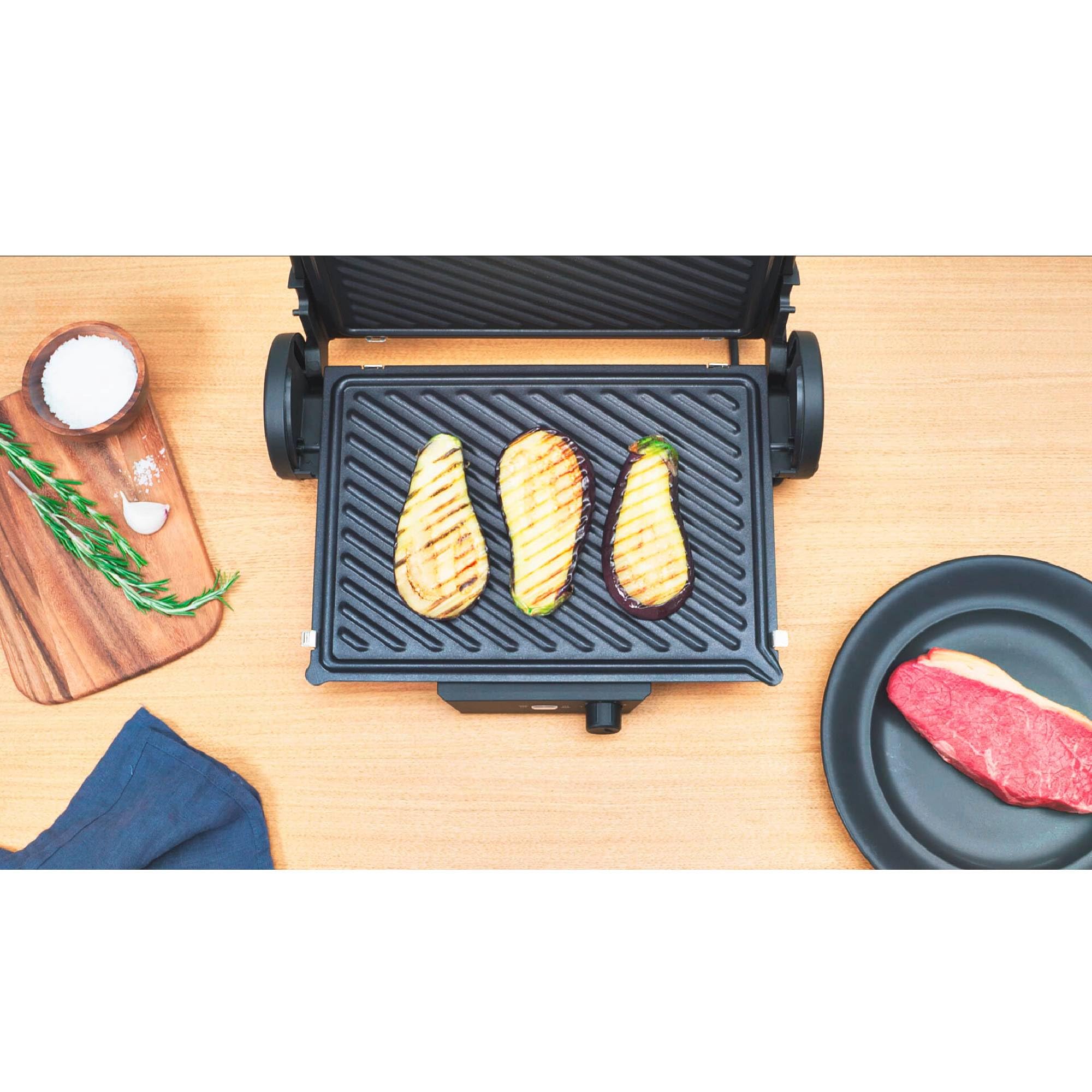 Bosch Bistecchiera TCG4104, 3 Posizioni di Cottura, 5 Livelli di temperatura, 2000W, Piastre Grill in Alluminio Rimovibili e Lavabili in Lavastoviglie, Rivestimento Ceramico Antiaderente, Rosso