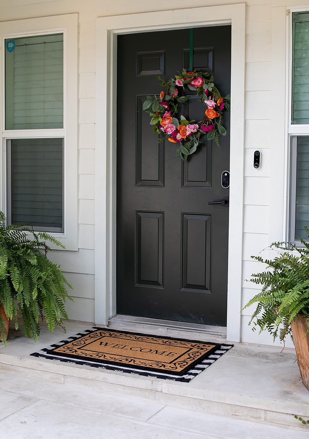 BIRDROCK HOME Layered Welcome Mat with Scroll Border - Durable Vinyl Backed Outdoor Doormat - Non-Slip Front Door Entryway Rug - Weather Resistant Exterior Mat for Porch, Backdoor - 30"" x 42"" "