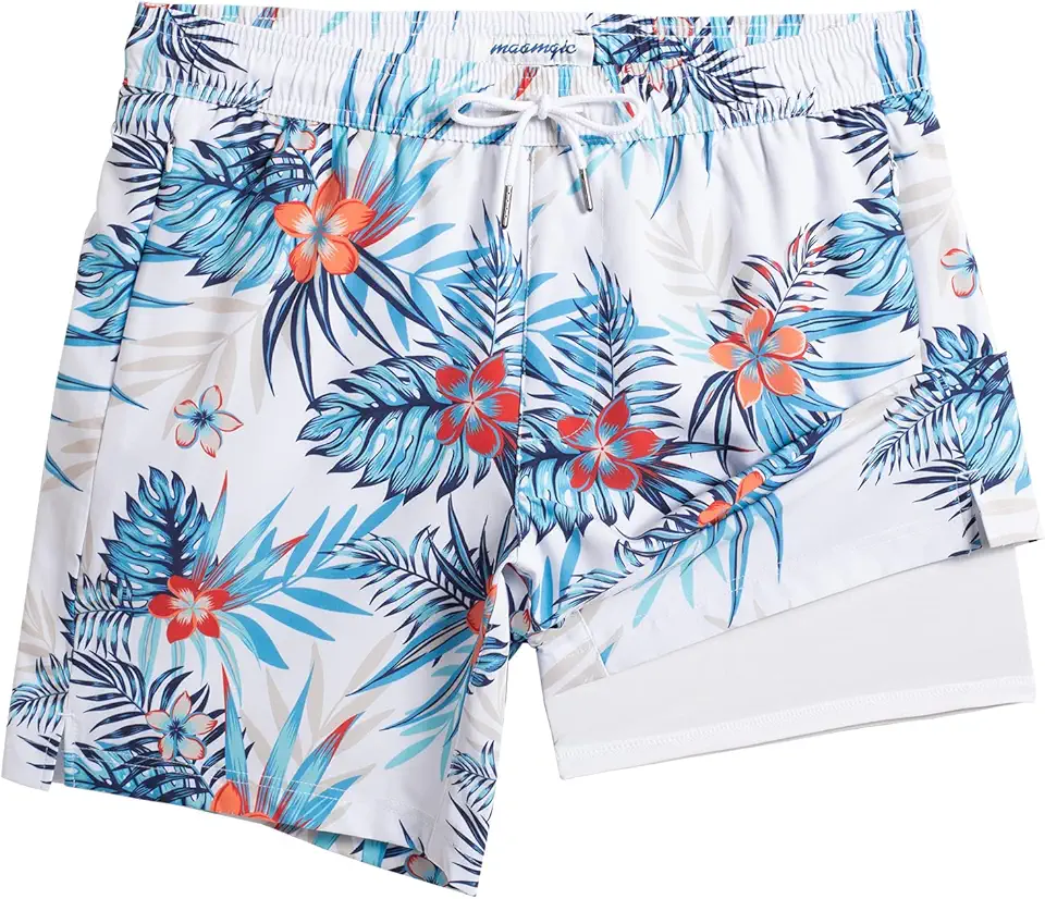 maamgic 2 in 1 Mens Swim Trunks 7 Inch Swim Shorts Swim Suits Board Shorts