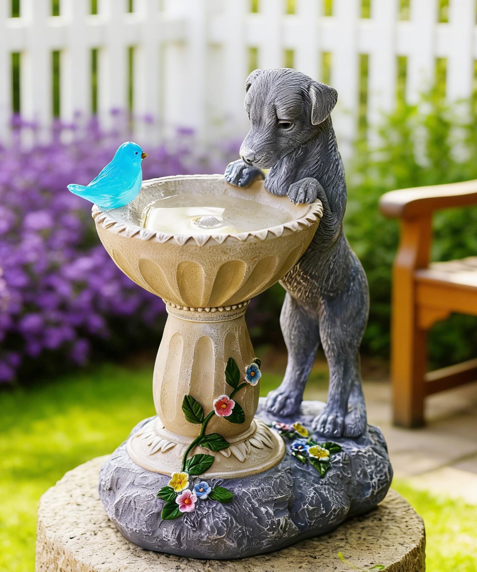 Solar Hund Figuren mit Solar Vogelleuchten Deko für Außen：Lustige Hunde Gartendeko Hundebesitzer Geschenk für Frauen Mama - Wasserdicht Deko für Garten Balkon Terrasse
