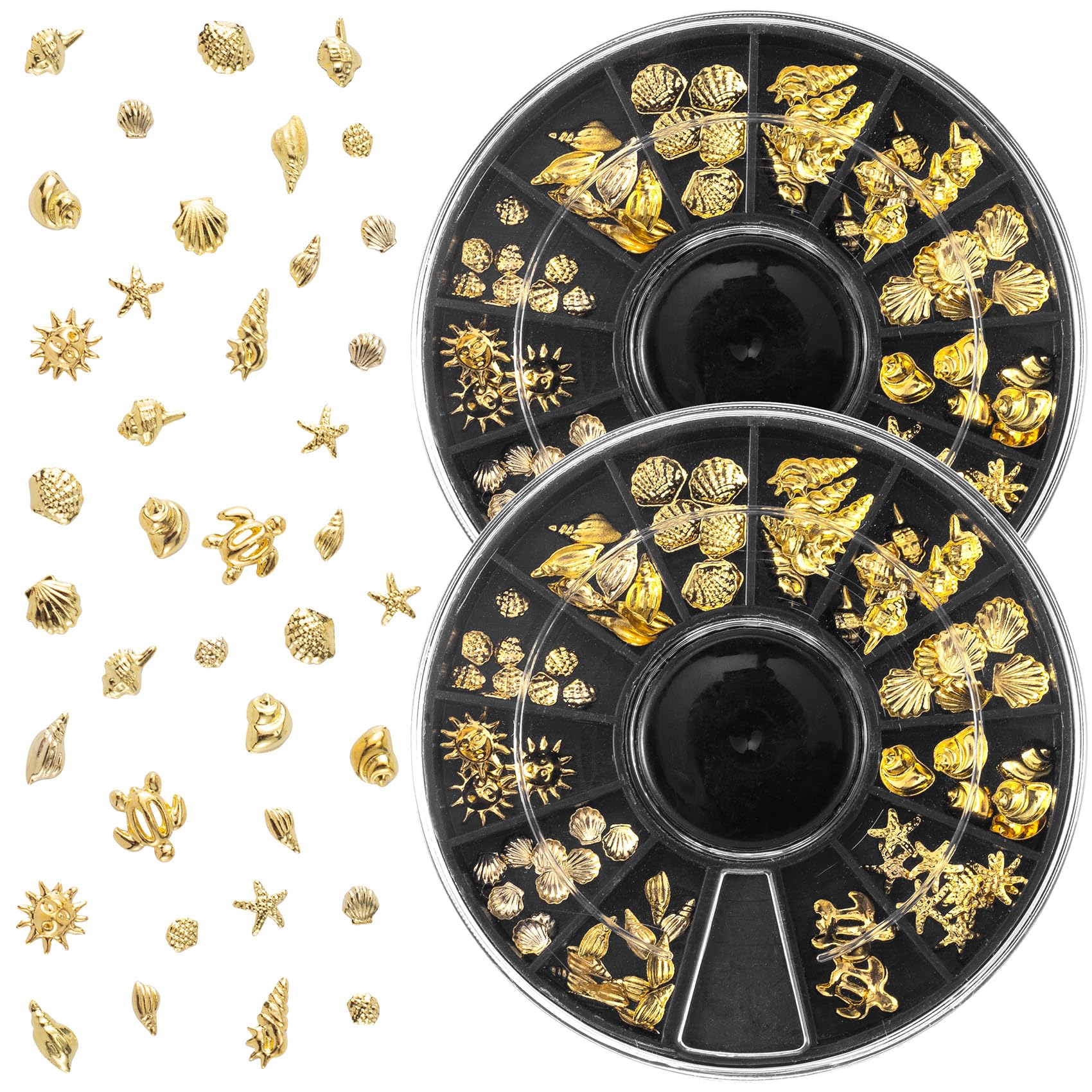 BEIQIYA 2 Disc 3D Metal Nail Charms, Starfish Seashell Manicure Art Decals, 12 Styles Nail Decor DIY Embellishments for Scrapbook Bookmarks Invitation