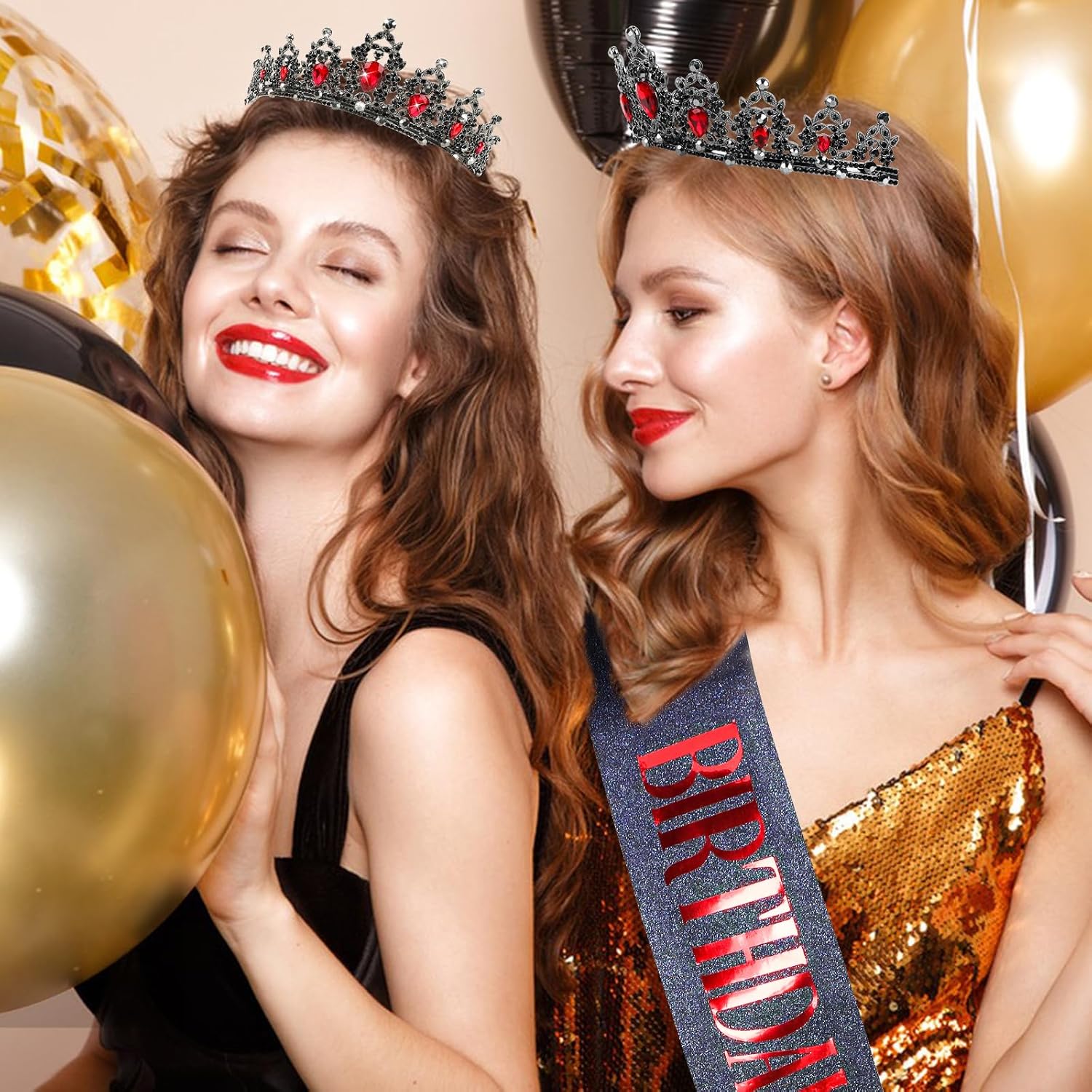 CIEHER Red and Black Birthday Decorations - Crystal Crown and Queen Sash Set, Tiara for Women, Vintage Queen of Hearts - Image 3