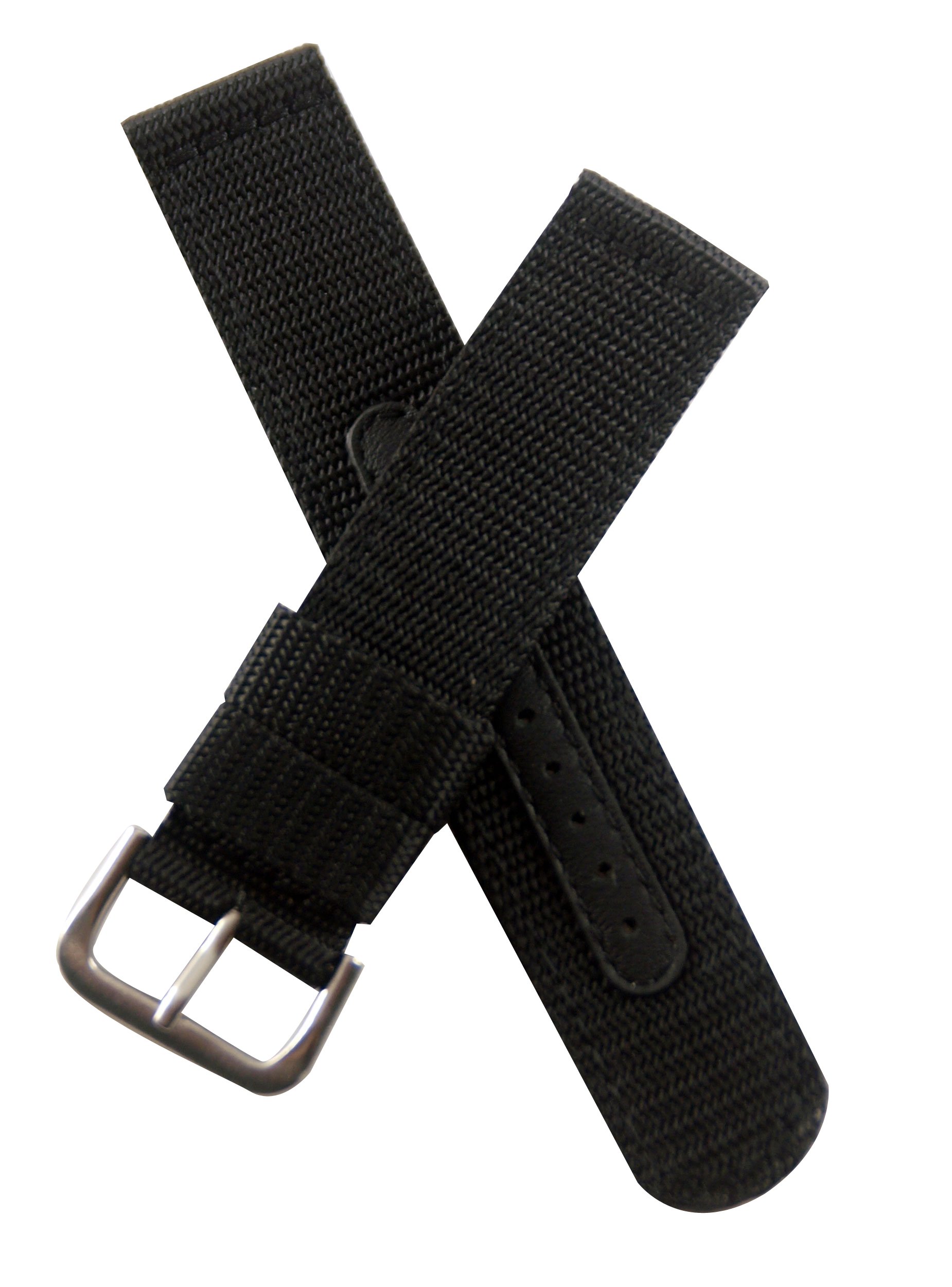 Watchstrapworld SK-WEB-01-00210P - 20 mm Black Military Style Webbing Watch Strap with Brushed Stainless Steel pin Buckle