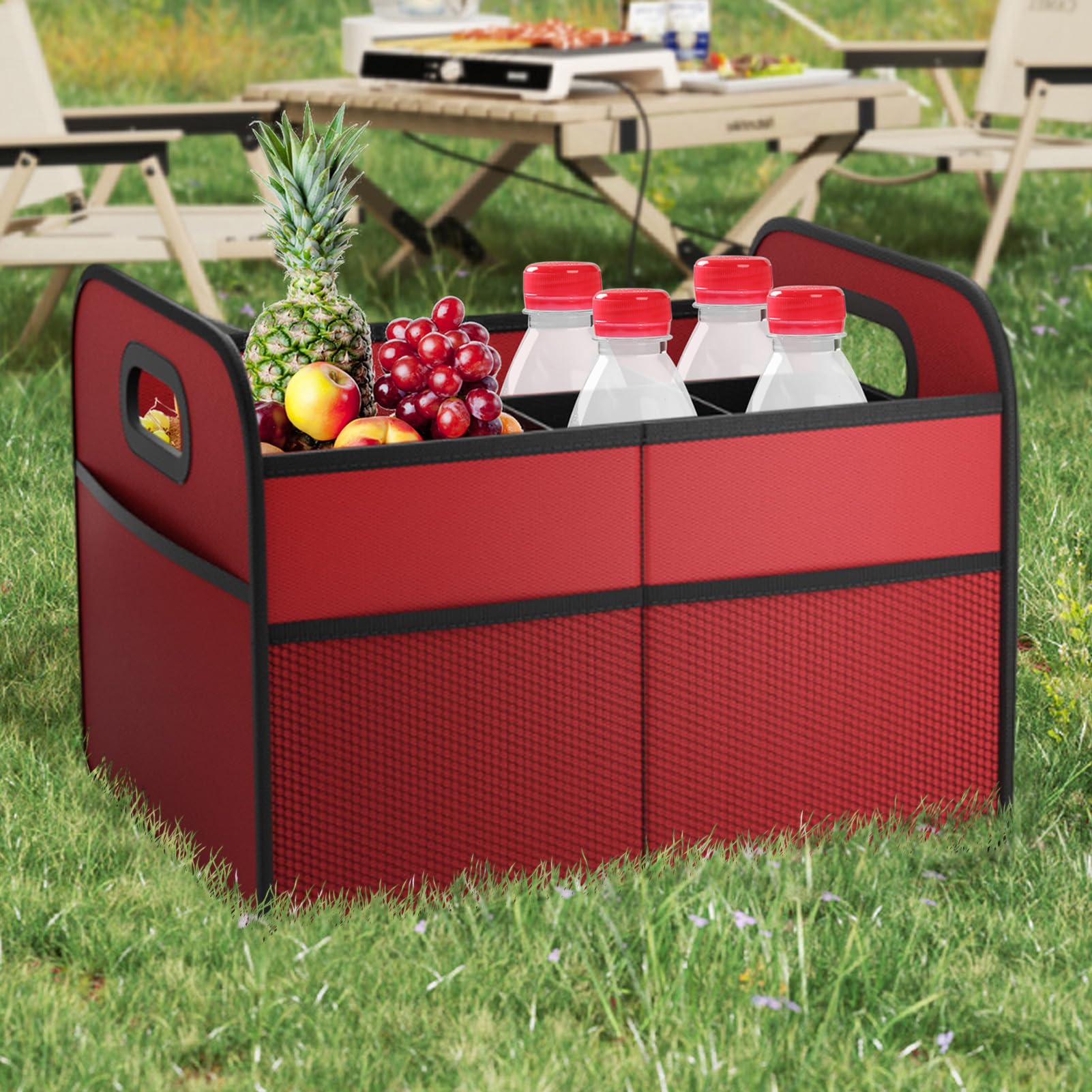 Organizzatore Bagagliaio Auto Organizzatore Bagagliaio Auto Pieghevole | Contenitore 30L Impermeabile Antiscivolo con Maniglie per Spuntini Picnic Campeggio Frutta Verdura