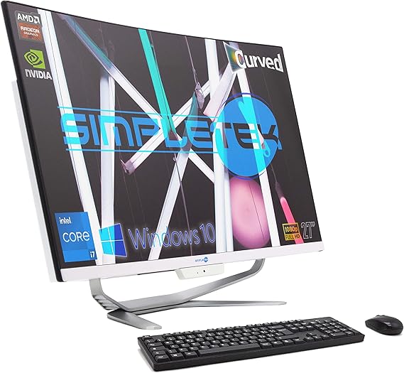 SIMPLETEK All in One 27 Zoll Gebogener Bildschirm Windows 10 Core i7 bis 3,60 GHz AMD Radeon