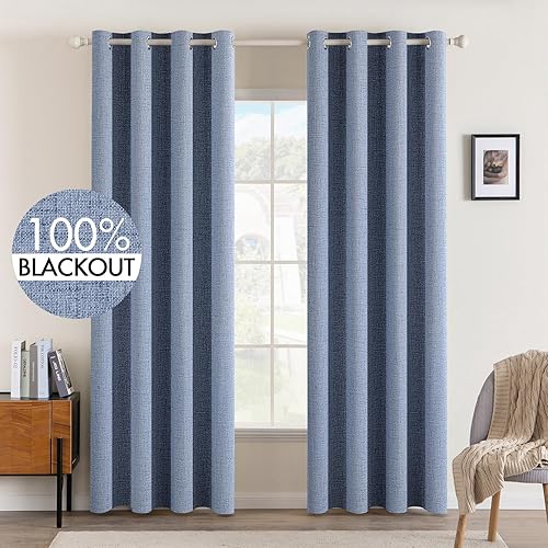 MIULEE - Cortinas con textura de lino para dormitorio, 100 % opacas, con aislamiento térmico, color azul piedra, cortinas de oscurecimiento de