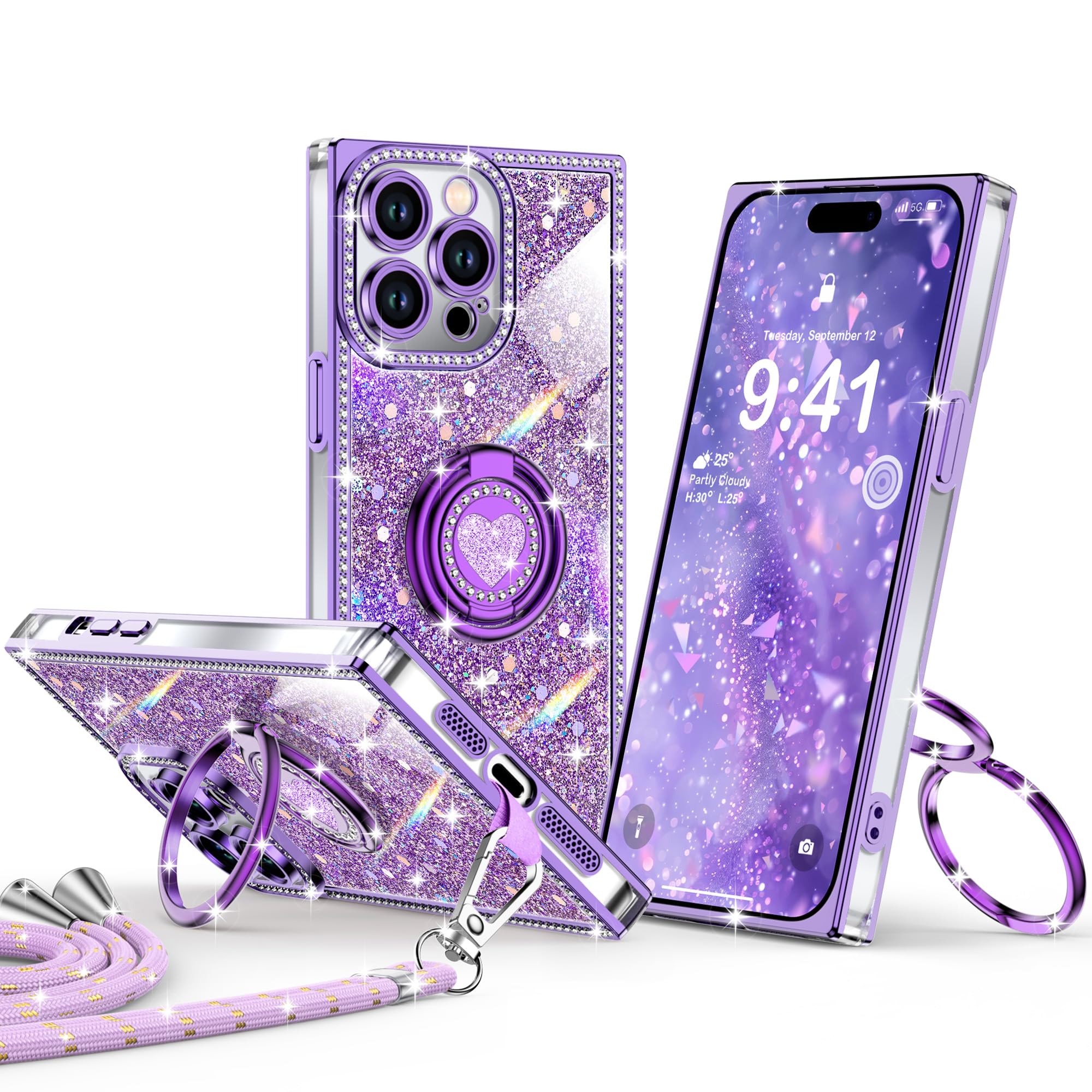 光るiPhoneケース リング付き Amazon.co.jp: XYZ iPhone 14 Proケース、キラキラ光る電話カバー、2