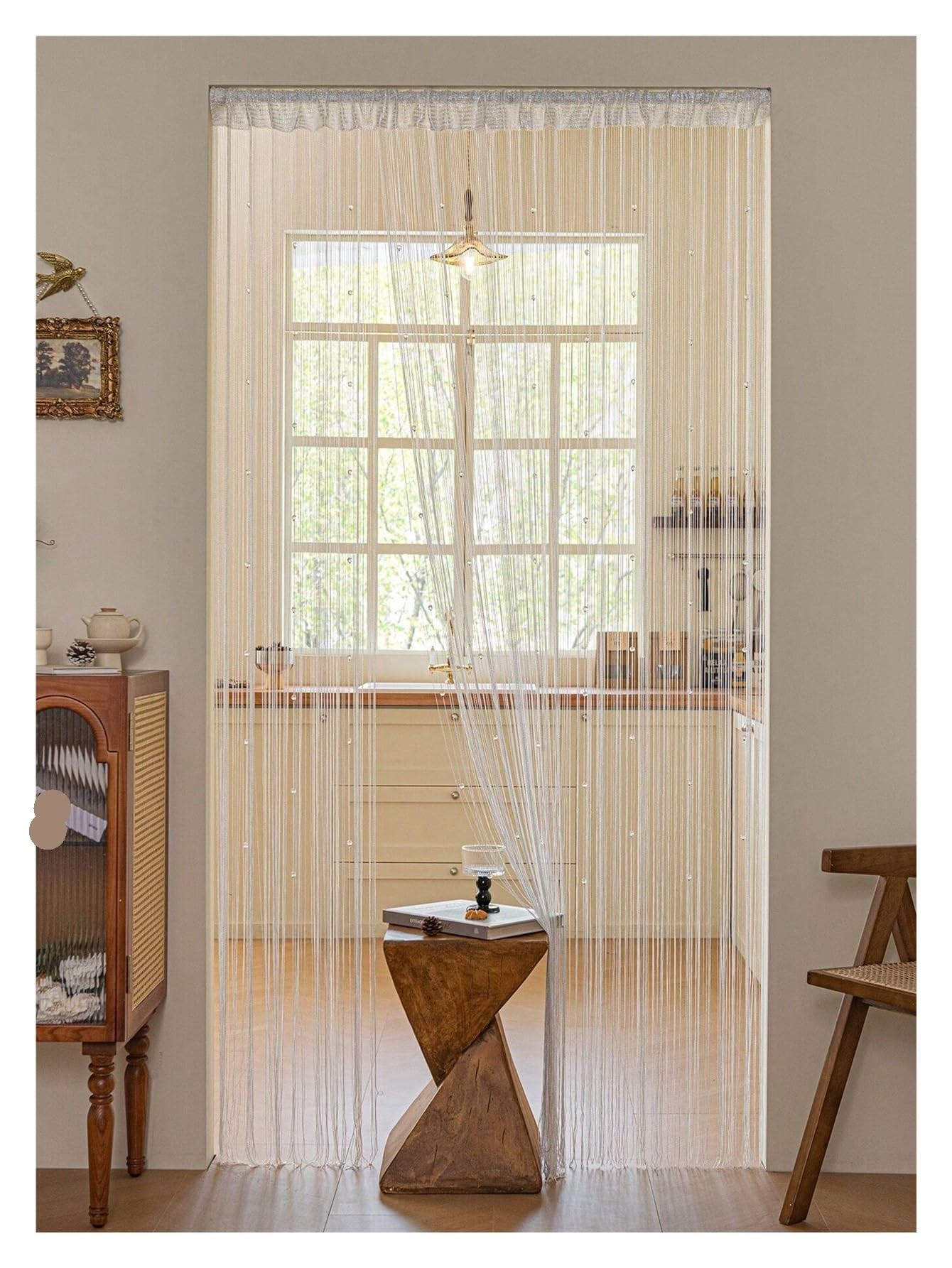 ERHTGUO Sheer Beaded String Curtain – Tassel Room Divider, Romantic Home Decor, Wedding Backdrop For Living Bedroom(White)
