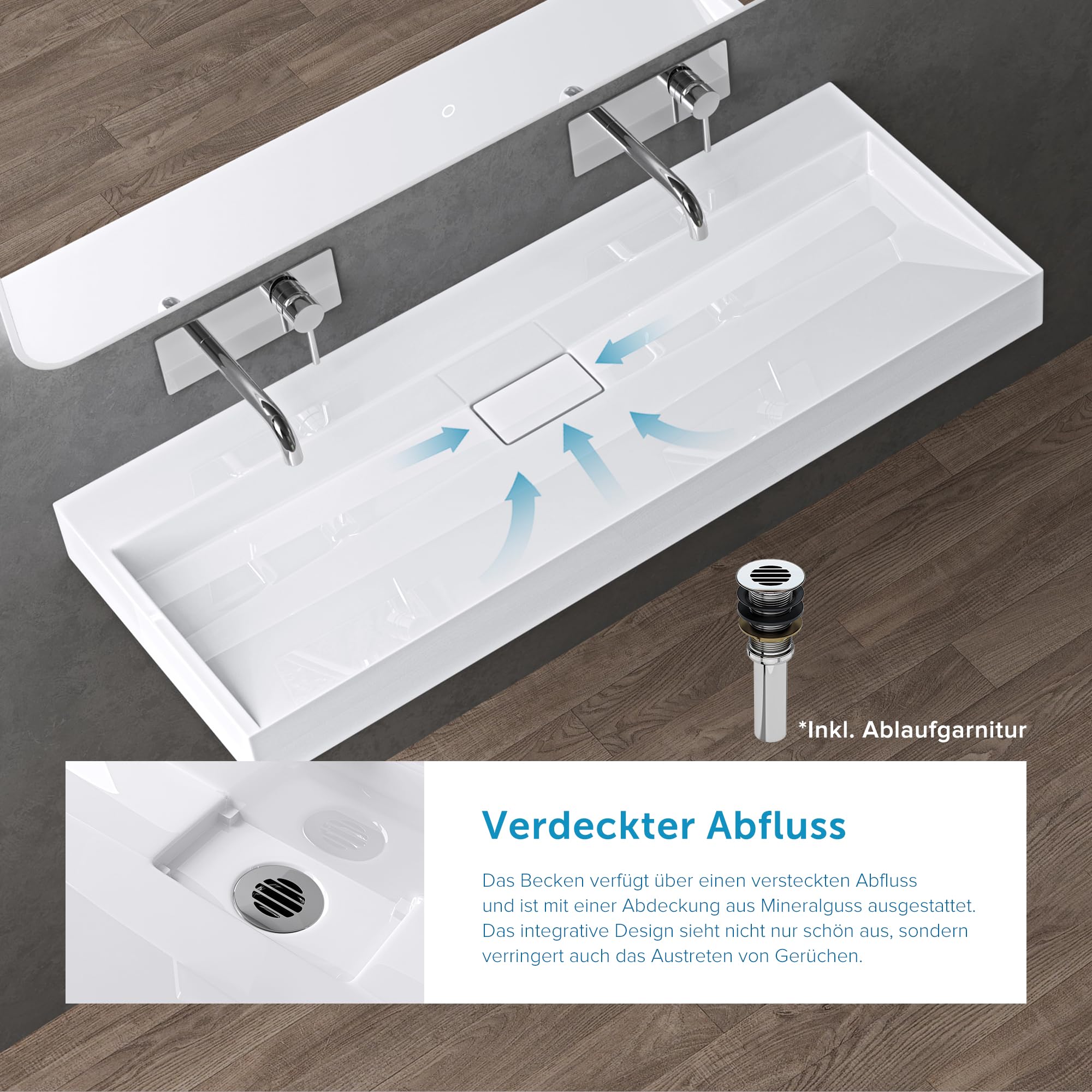 doporro Waschbecken Aufsatzwaschbecken Hängewaschbecken Waschtisch Mineralguss-Waschbecken Colossum19 ohne Armaturloch weiß matt inkl. Ablaufgarnitur