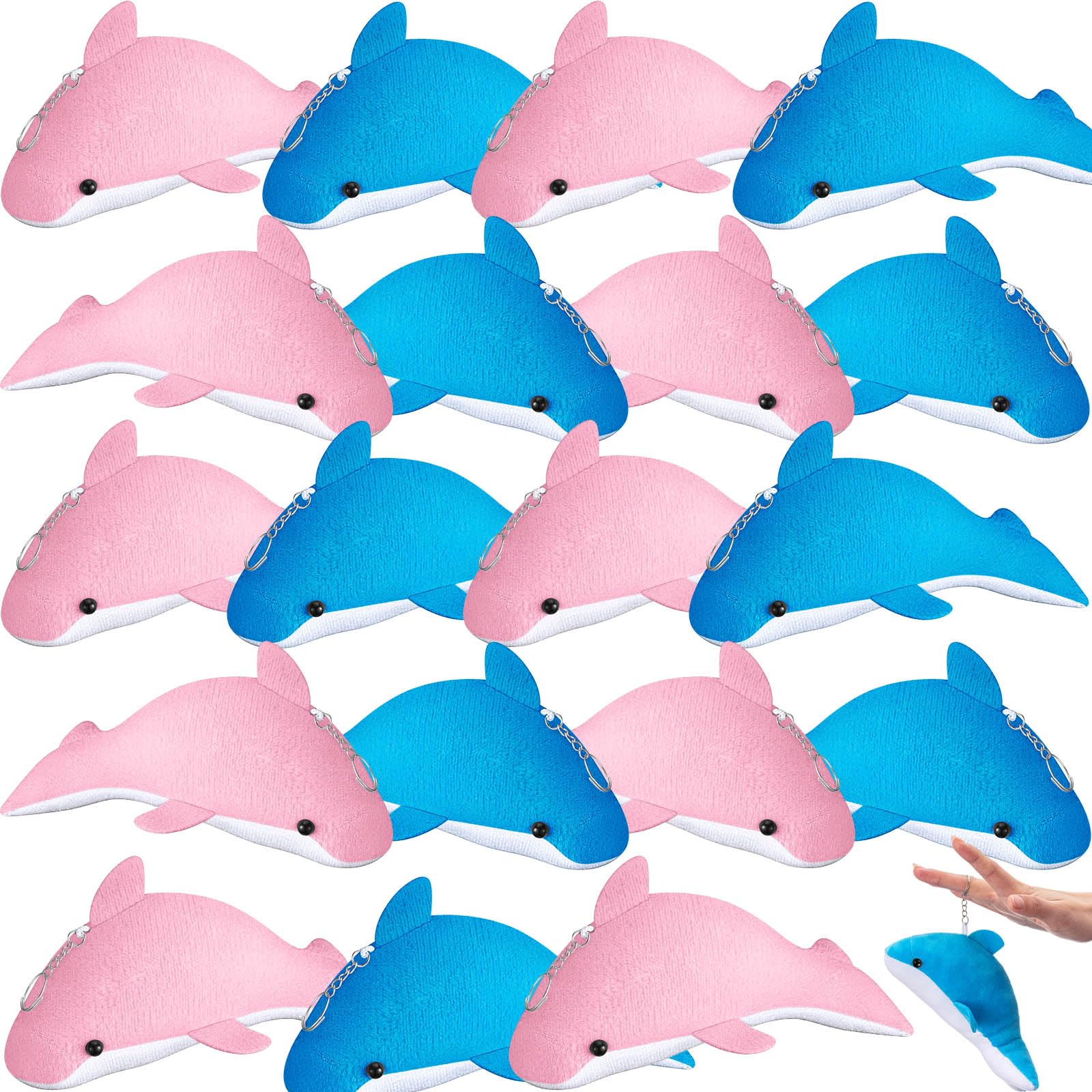 Arrowbash 20 Pcs Plush Dolphin Toys 7.1" Dolphin Plush Stuffed Animal Dolphin Keychain Soft Decorative Dolphin Charm Keyring for Ocean Life Party Favors Accessory Baby Shower Decor