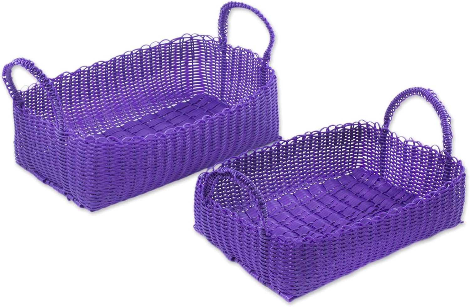 NOVICA Hand Woven Recycled Plastic Baskets, Purple, Home Warmth In Blue-Violet' (pair)