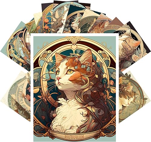 PIXILUV Postales vintage (24 piezas de 4 x 6 pulgadas cada una) Retratos de gato Art Deco Postales vintage Ilustraciones de libros Reimpresión