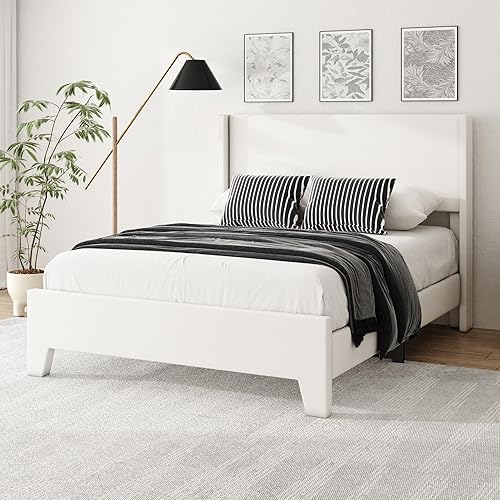 Miniatura 14 de Base de cama Queen con cabecera tapizada de piel sintética, resistente al desgaste, fácil de limpiar, base de colchón, no requiere somier, fácil