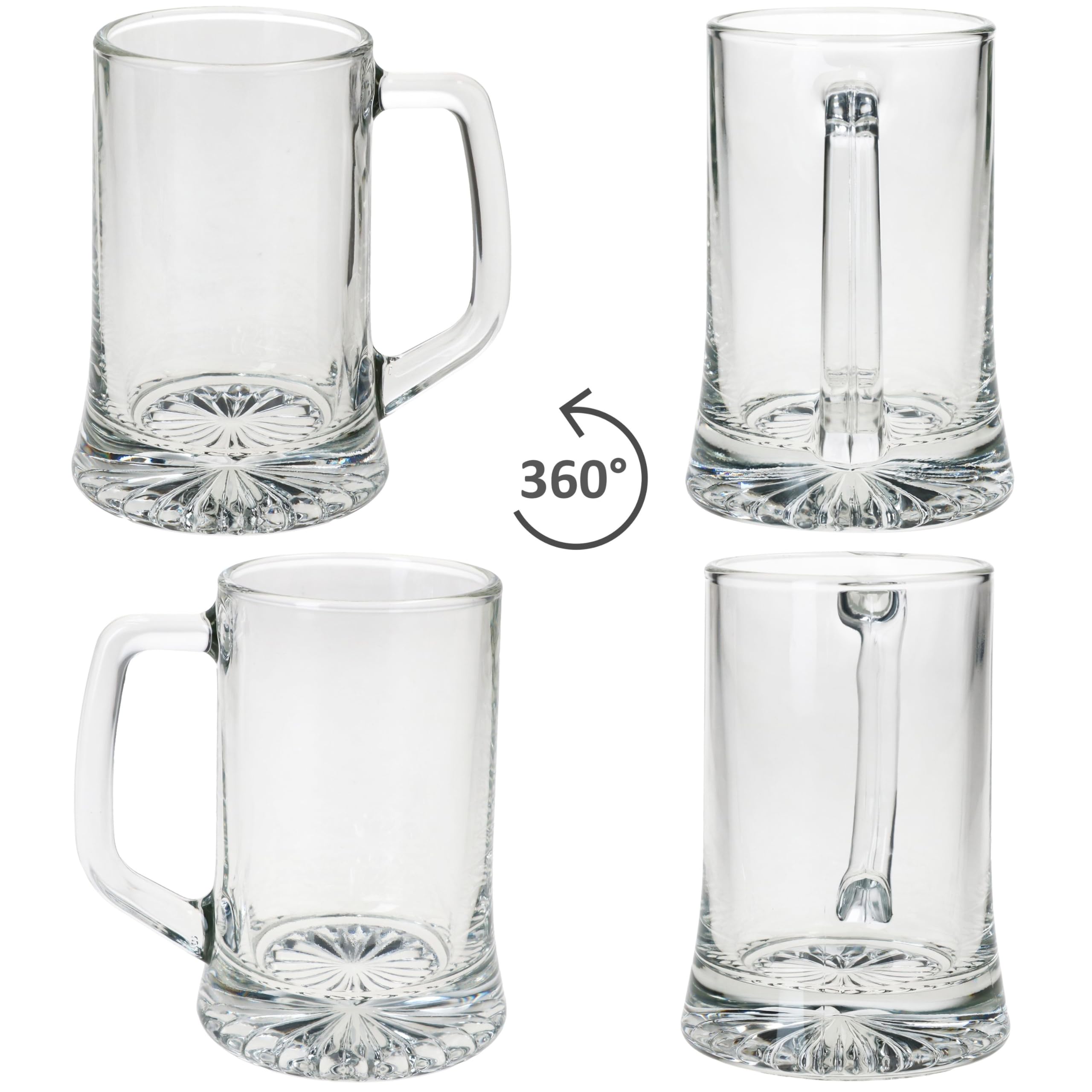 MamboCat Akki - Set di 12 boccali da birra da 0,2 l, altezza 12,2 cm, per 12 persone, in vetro con fondo a stella e manico, bicchieri da birra trasparenti da 200 ml, per feste