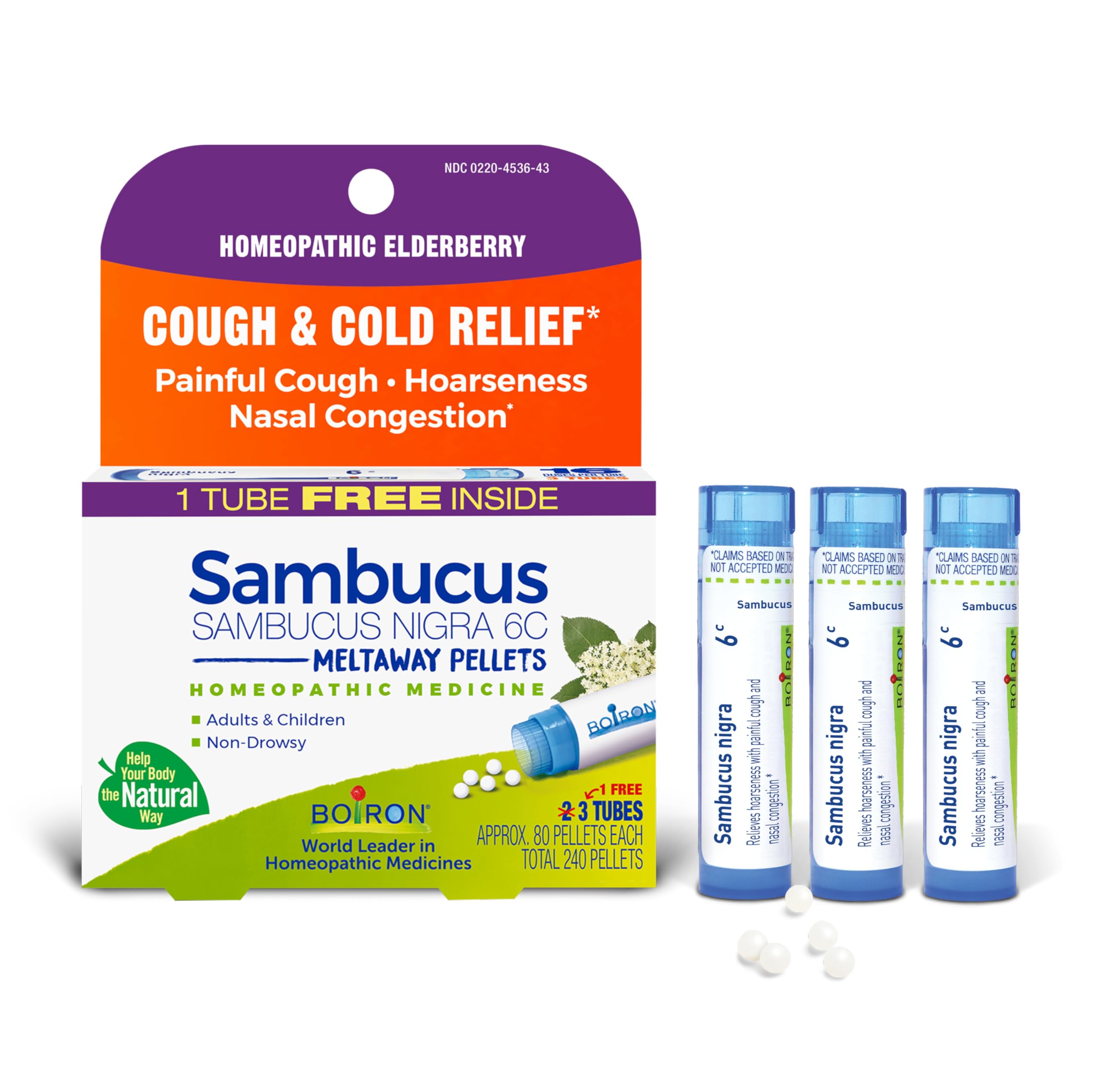 Boiron Sambucus Nigra 6c Homeopathic Medicine for Cough and Cold Relief - 3 Count (240 Pellets)
