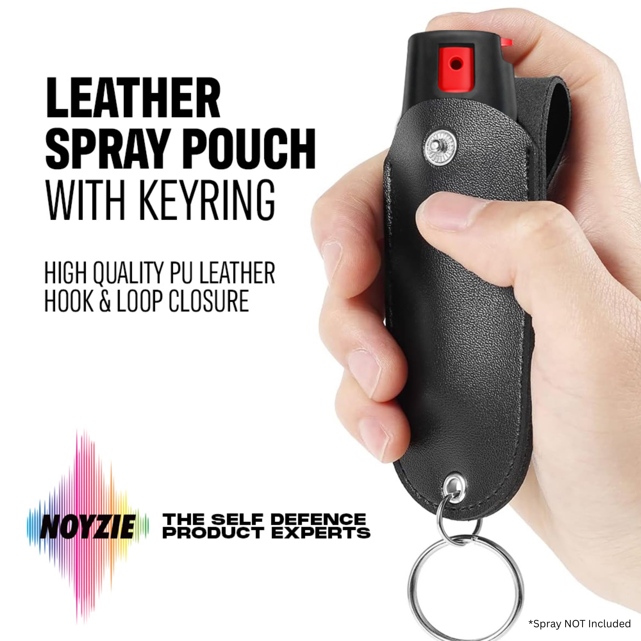 Sacchetto spray autodifesa per taniche da 15 ml – Supporto in pelle PU con portachiavi e clip – Chiusura sicura con perno – Compatto e discreto