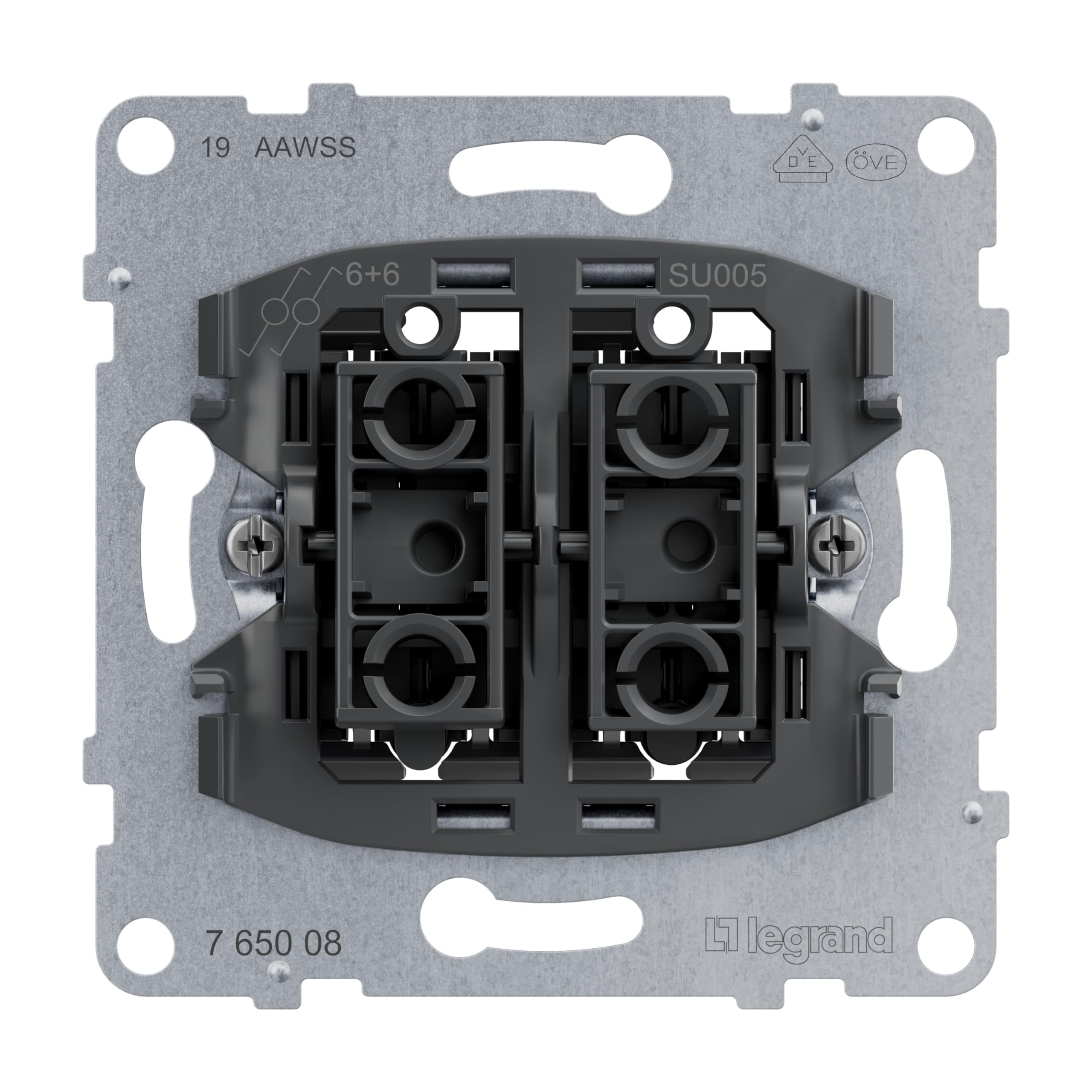 LEGRAND, Seano 764526 Double Toggle Switch Insert, Plug-In Terminals, 2 x LED Lighting Functions Can Be Retrofitted (Item Number: 764526), 2x LED Control Functions (Item Number: 764521), 10AX, 765008