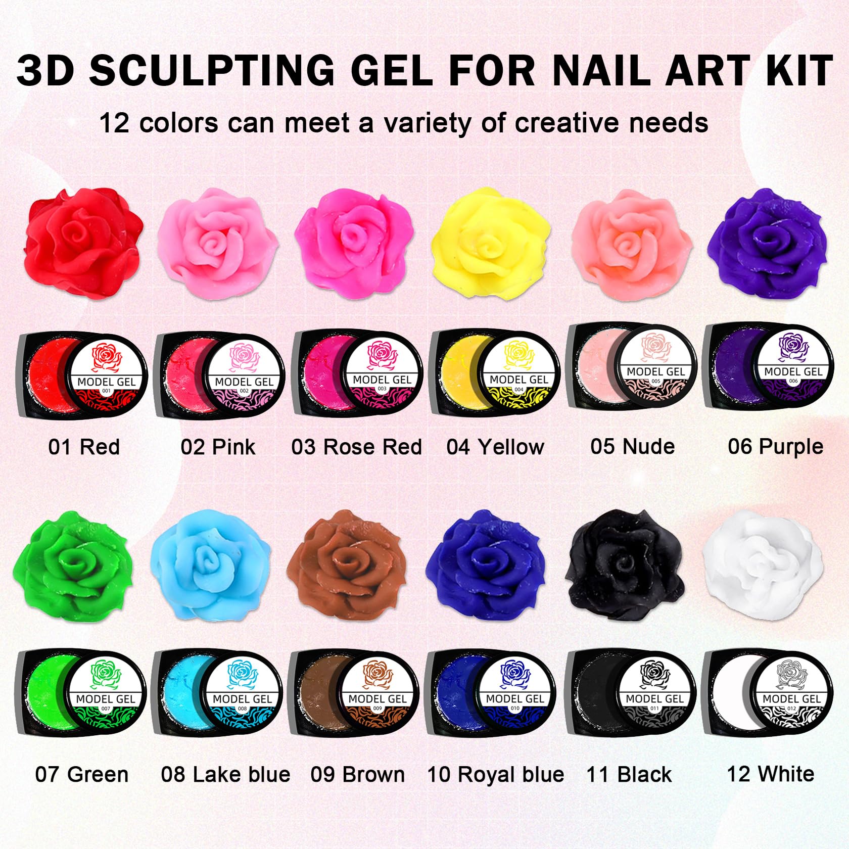 LZXLUKGIR 12 Colors 3D Sculpting Gel for Nail Art,Nail Design Molding Gel,Creative Painting for DIY Decoration Salon Home