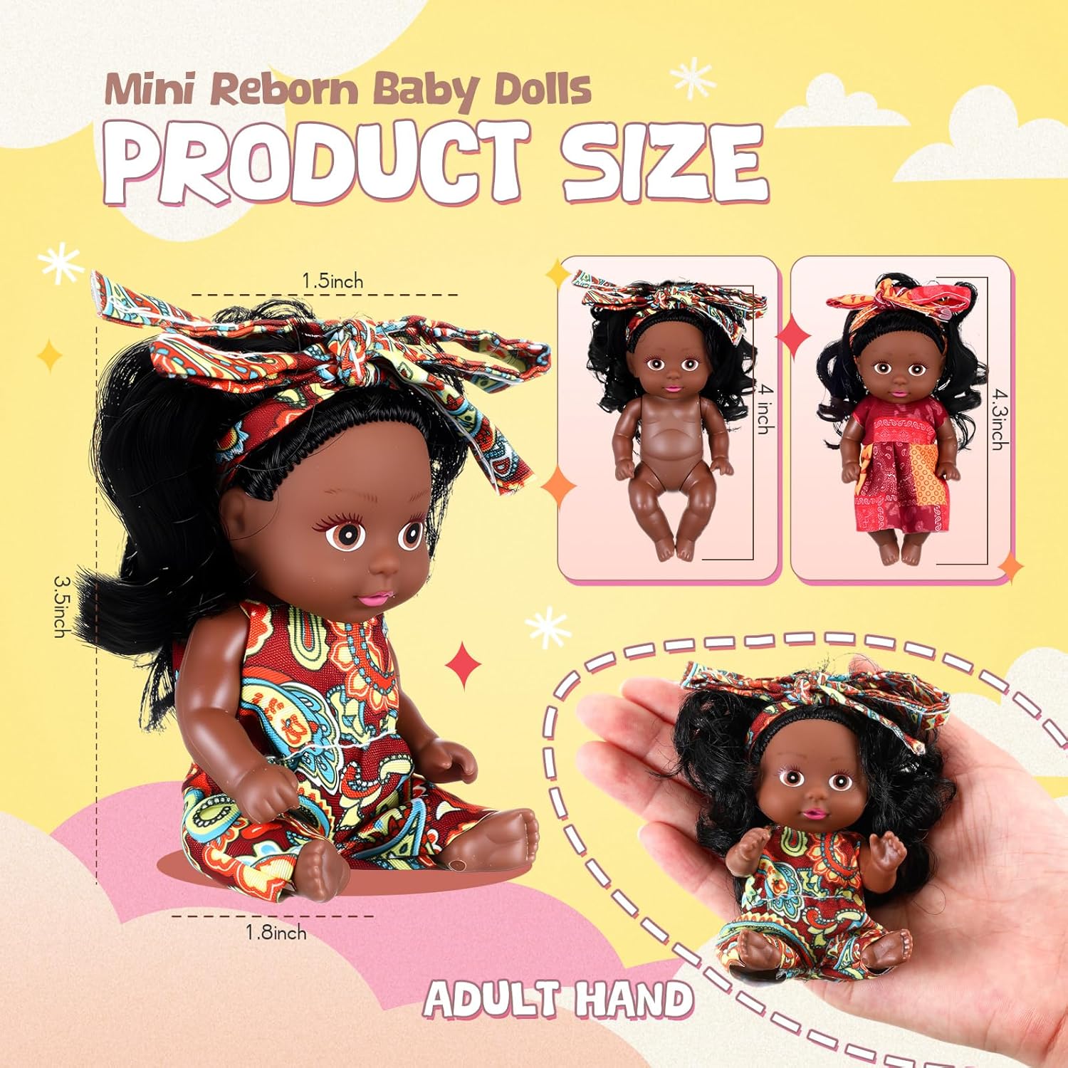 Hanaive 4 Pcs 4 Inch Mini Baby Dolls Lifelike Realistic Baby Dolls Animal Clothes Cute Tiny Gifts for Kids Birthday Party (Black Style)