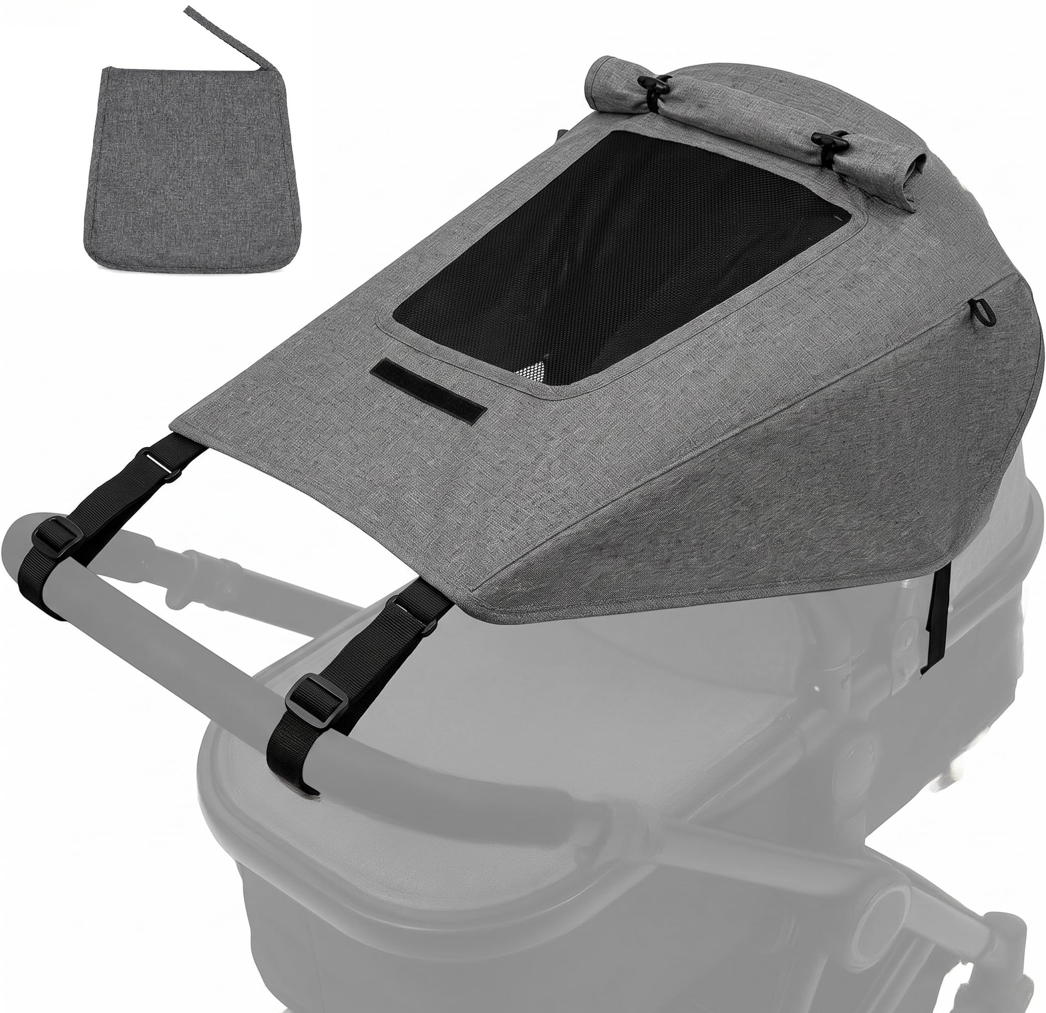 Sonnensegel Kinderwagen UV Schutz 50+, Sonnenschutz Kinderwagen Wasserdicht Doppellagiger Stoff, Universal Sonnenschutz Buggy mit Sichtfenster & extra breiten Schattenflügeln (Grau) Baby
