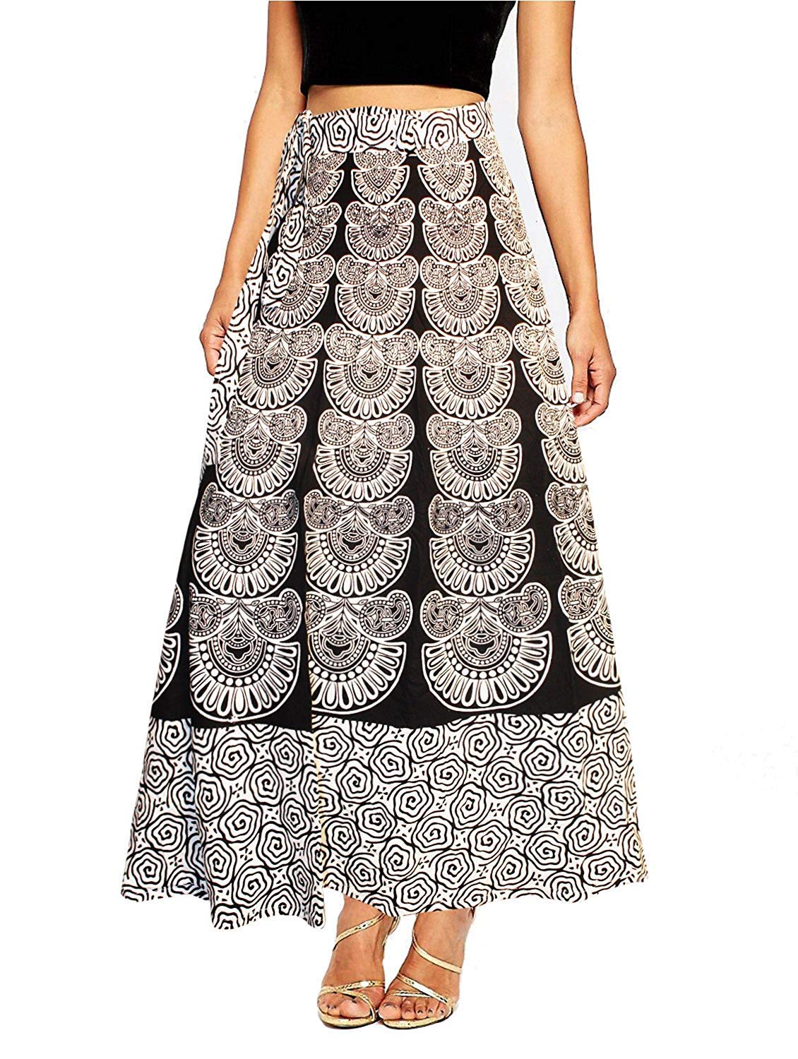 uniquechoice Women's Printed Cotton Wrap Around Maxi Skirt (WA_1004_B&W_01, Black and White, Free Size)-picture-34