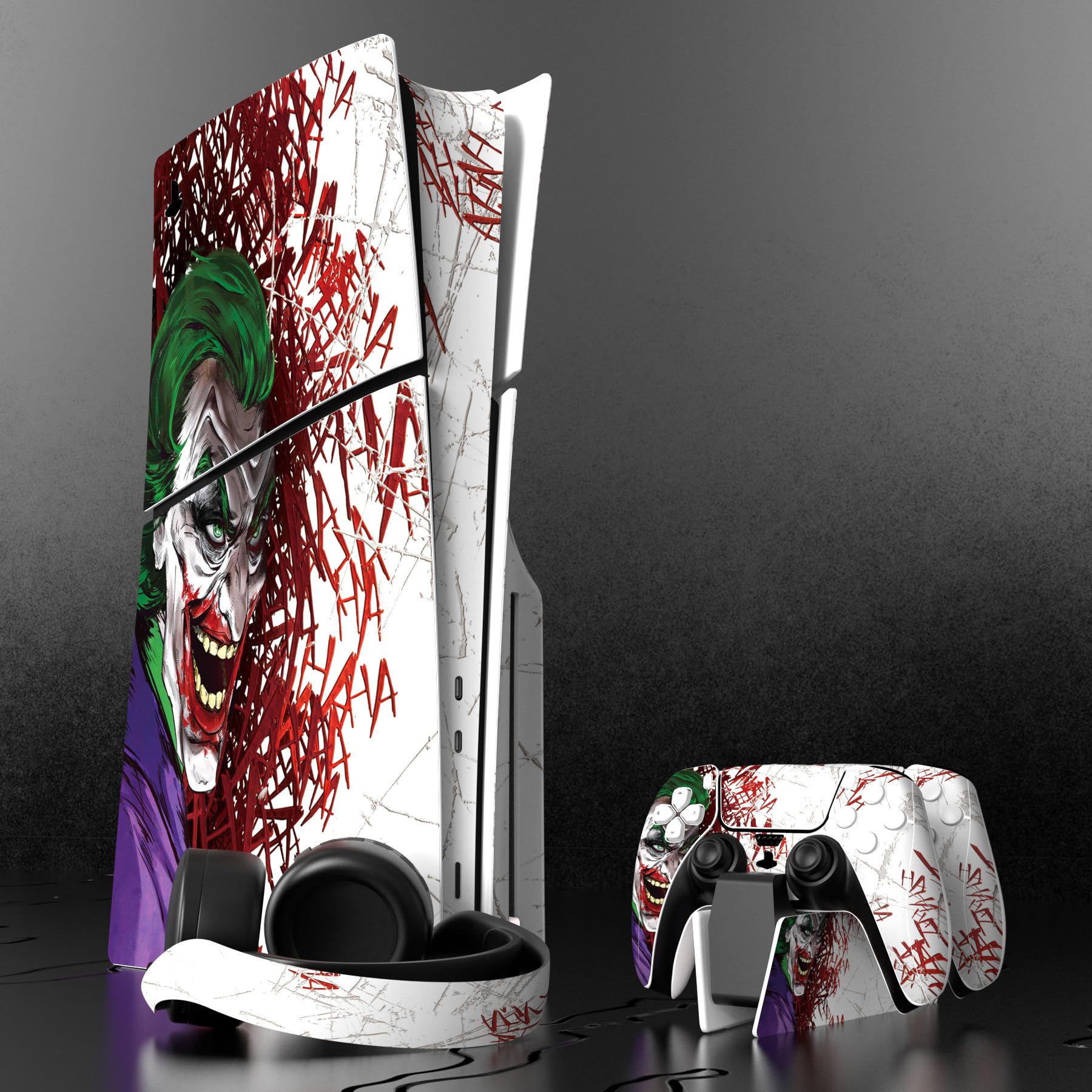 PlayVital Naklejka Akcesoria do ps5 Slim Konsola Zestawy Skórek do ps5 Slim Disc Edition Sticker do ps5 Kontroler&Stacja ładowania&Zestaw Słuchawkowy&Media Remote-Klaun Hahaha