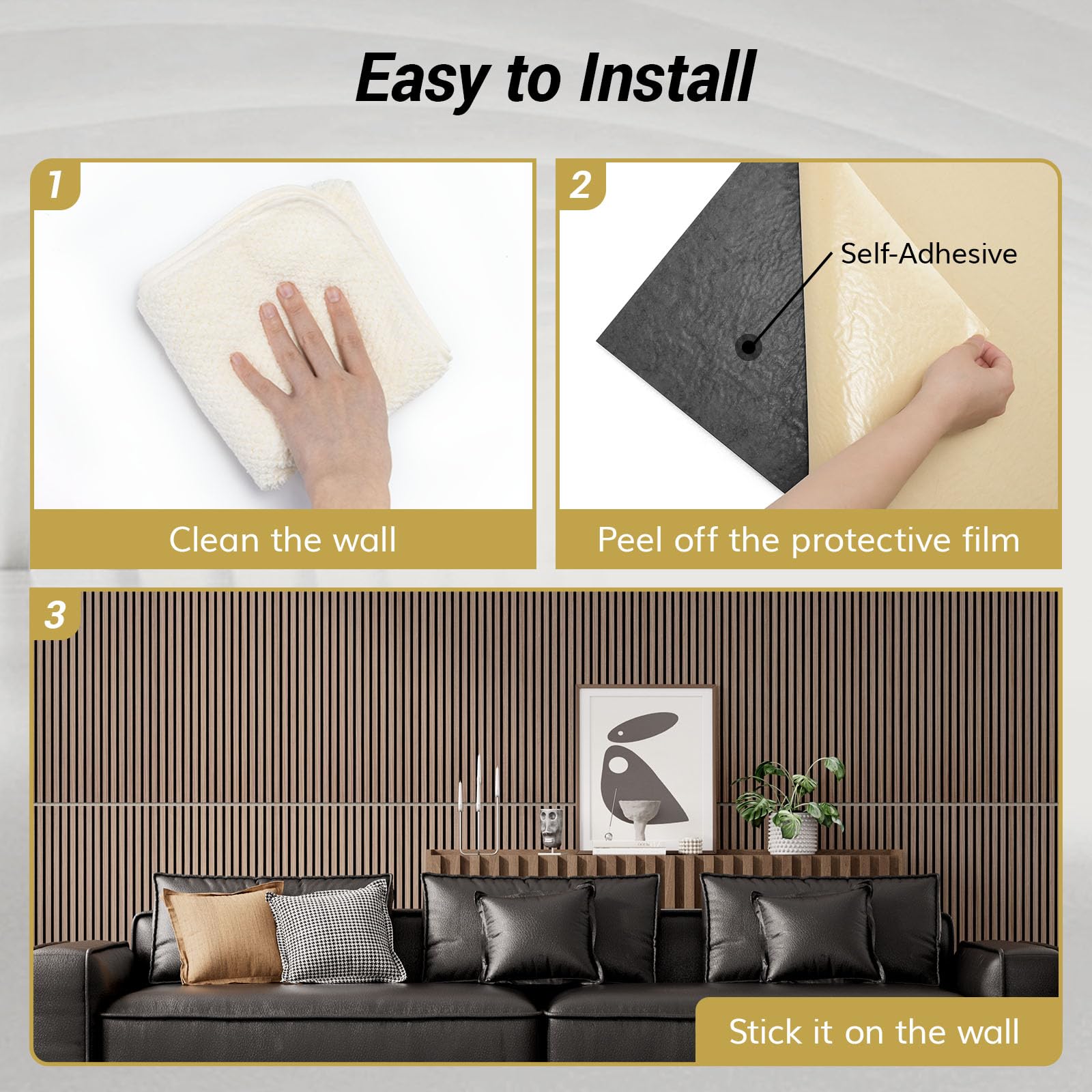 TONOR Paneles 3D Acusticos de Madera Autoadhesivo, Pack 4 Aislante Acustico Decorativo, 120x60x1,9 cm Insonorizacion Acustica Pared, Doble Capa Palilleria Insonorizar para Absorción de Eco, Brown