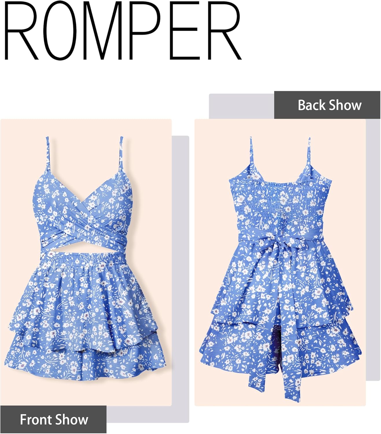 Women's Jumpsuit Sexy V Neck Twist Spaghetti Straps Double Layer Ruffle Hem Mini Short Romper - Image 4